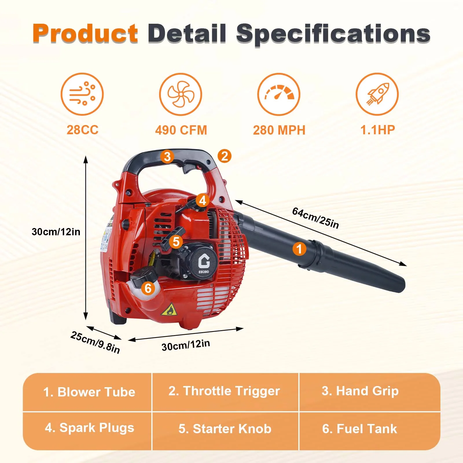 Premium Leaf Blower with It features a powerful 28 CC engine., 180 mph - Model 453ABC