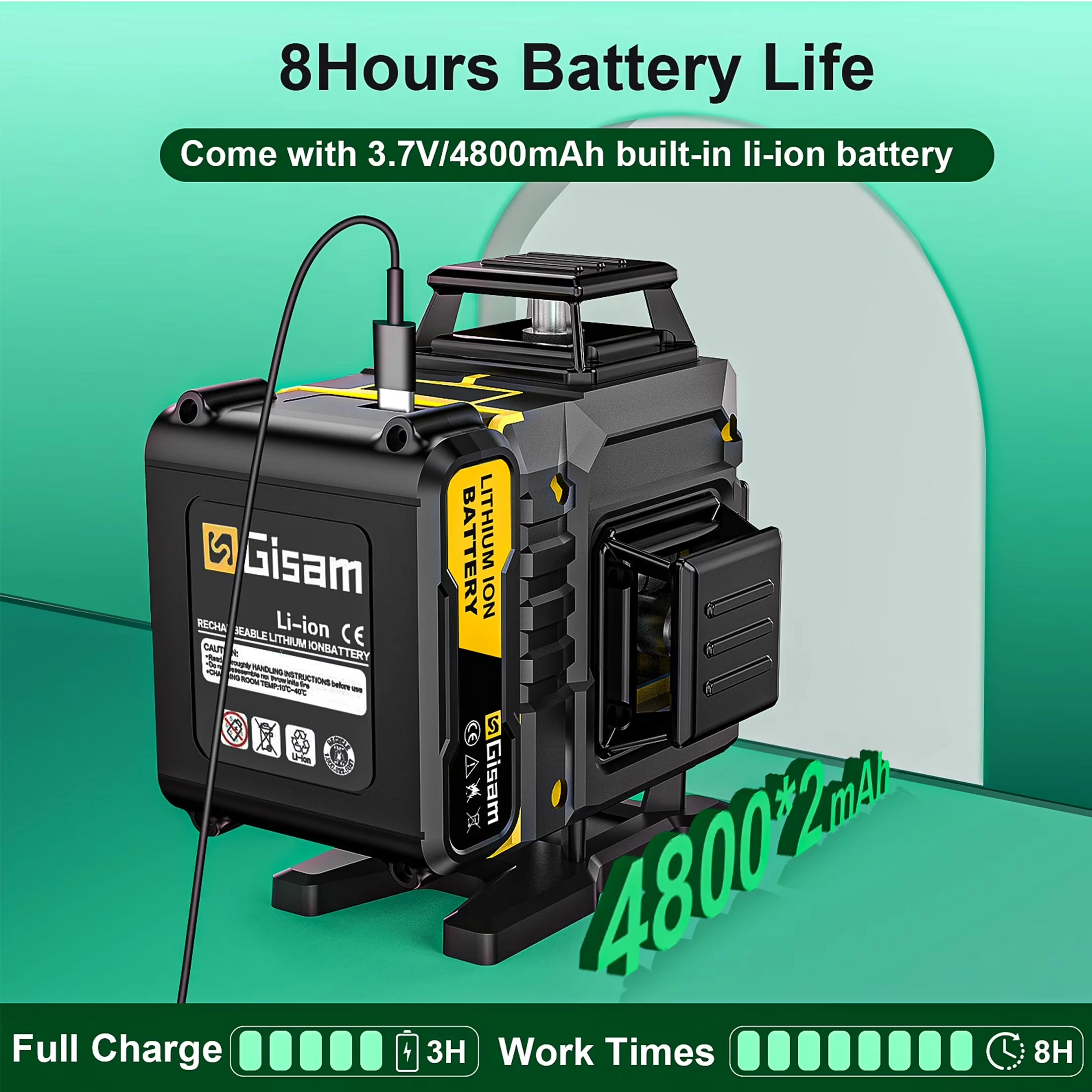 Efficient Measuring Layout with Battery, Laser Beams: 0SRAM Brighter Green, Laser Wave Length:505-532nm - Plastic;Steel;Rubber Model 02954F