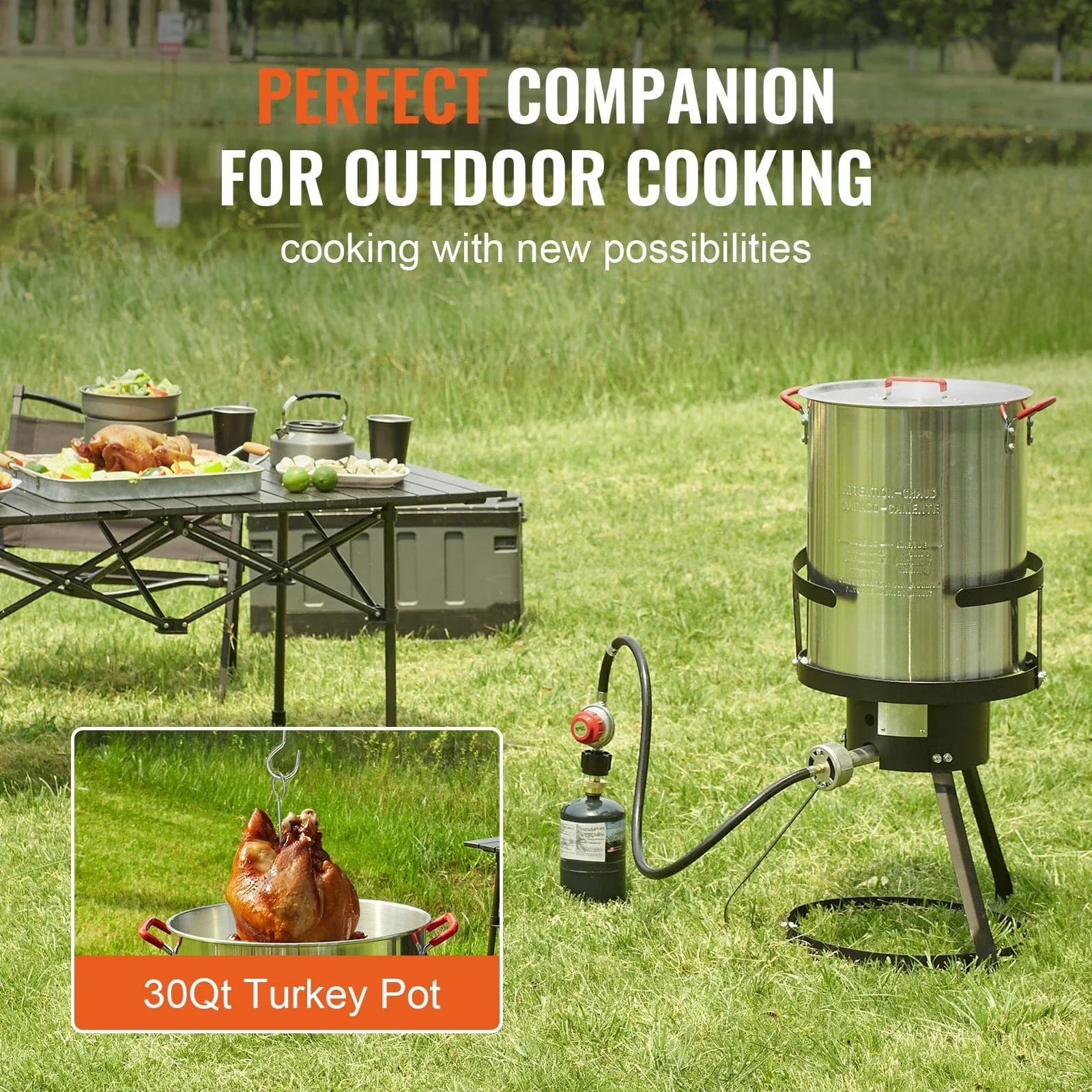 Professional Outdoor Fryer with 54000 BTU, Includes Basket - Multicolor Aluminum Model F90659