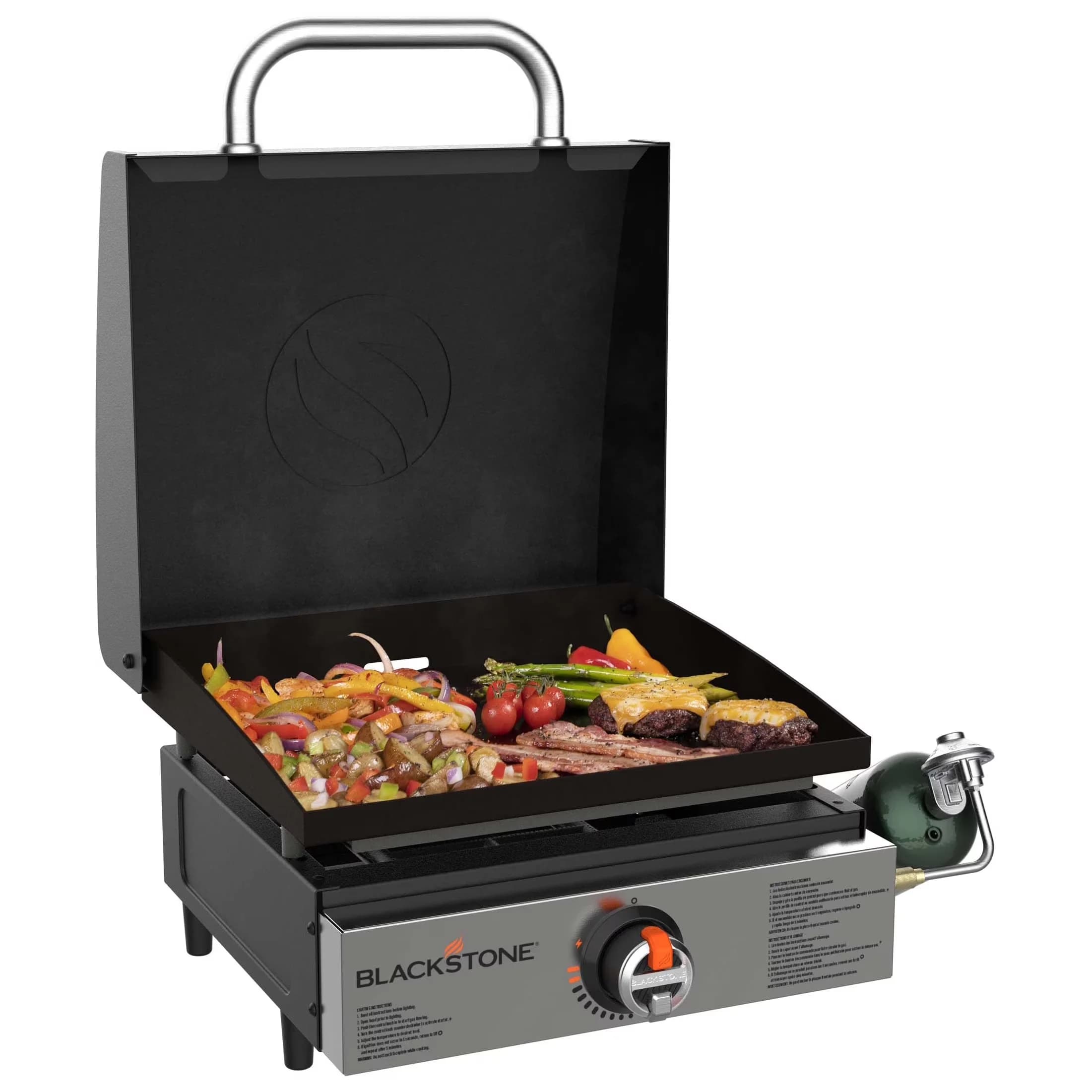 Classic Flat Top Grill with Adjustable, Hood, 17” Original Tabletop Propane Griddle - Steel Model 459083