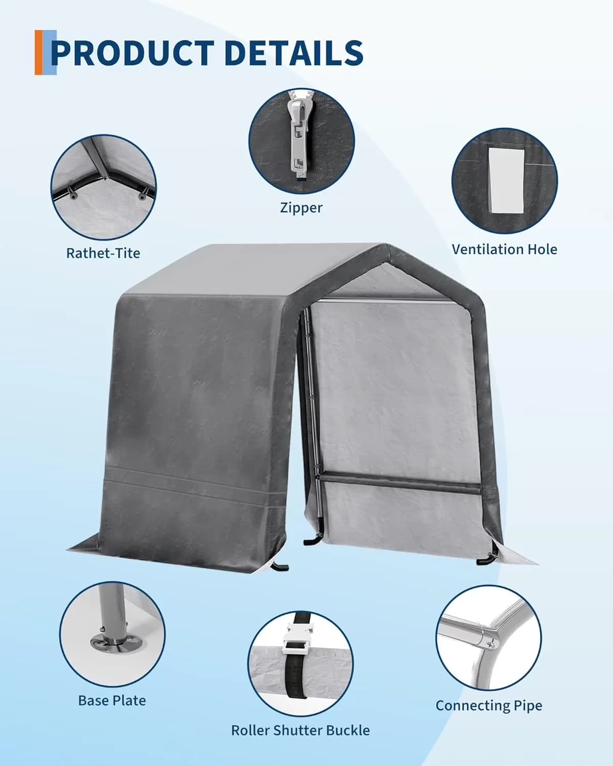 Classic Shed with Waterproof, Size: 6Ft x 8Ft x 7Ft, Frame Material: Metal - Beige Pe Tarp Model EFF56F