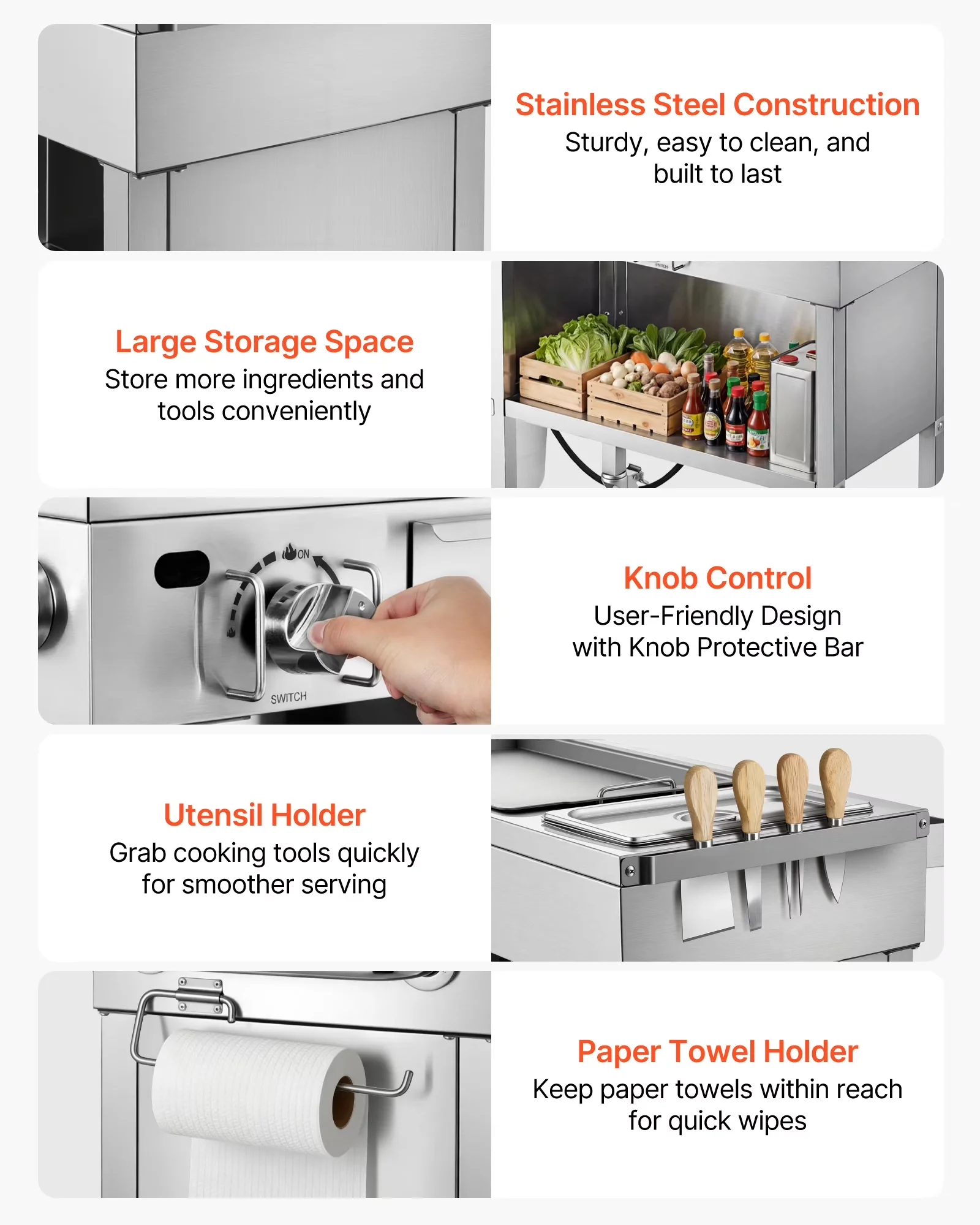 Innovative Flat Top Grill with 11600 BTU, Rust Resistant, 4 Lockable Wheels - Silver Stainless Steel Model EA3F9D