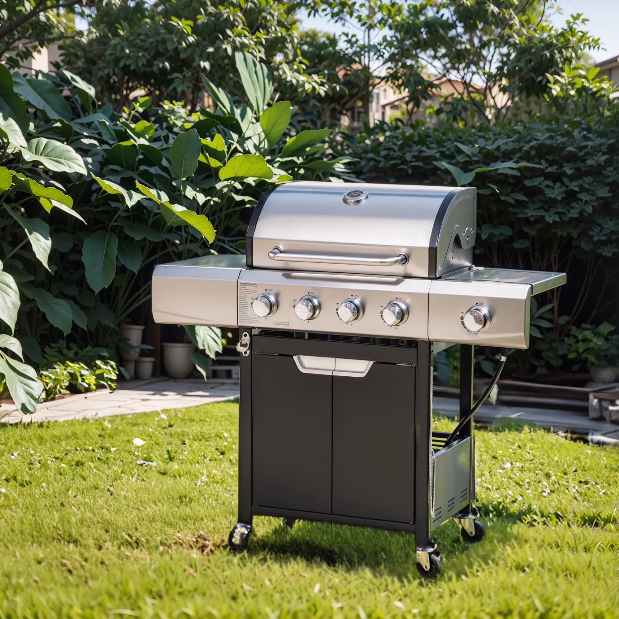 Gas Grill Durable with Storage Rack, Heat Thermometer - Stainless Steel Balck+Sliver for Outdoor, Patio Model CDDC40