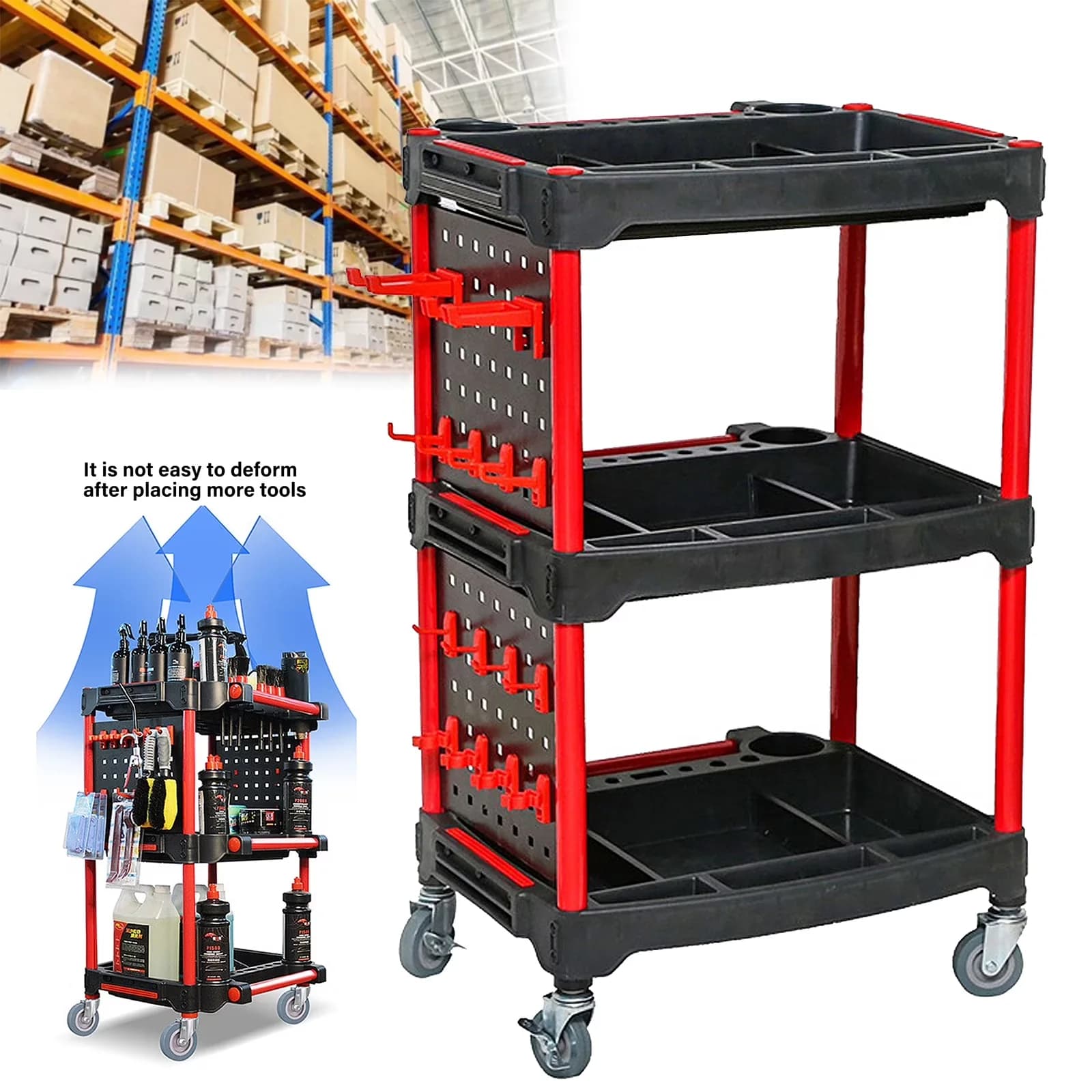Quality Toolstorage with Rolling, Wheels, Car Detailing Cart - Pp, Aluminum Black for Car, Auto Model 00933D