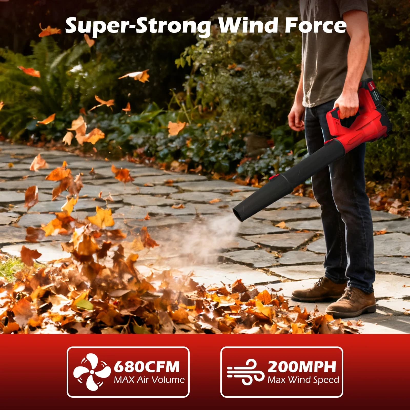 Durable Leaf Blower with Battery, 6 Speed Mode, Electric Cordless - Professional Series Model 44C243
