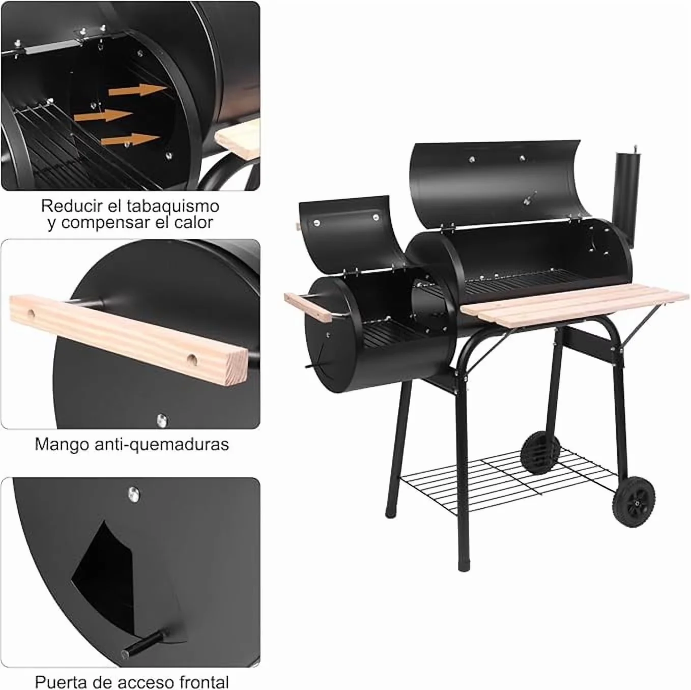 Smoker Professional with Portable, Side Fire Box, Wheels - Black Metal Model 4C61E8