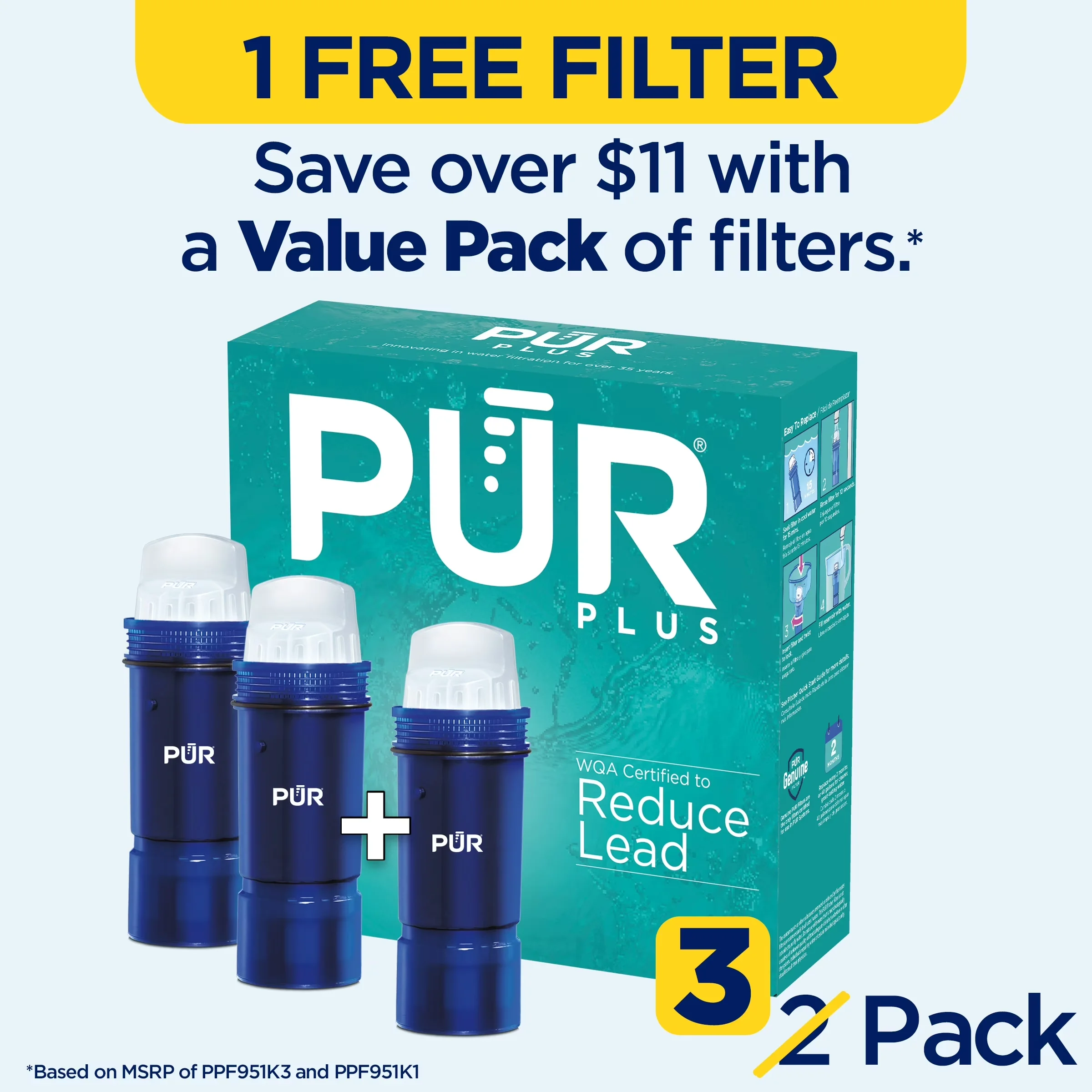 Water Filtration Reliable with Value pack -- 6 month supply., 3 Pack, Lead Reduction - Model F7284D