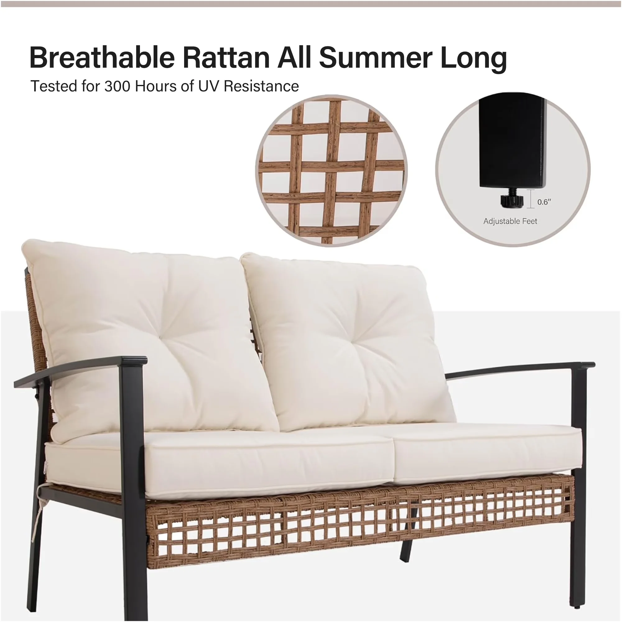 Versatile Patio Conversation Set with Storage, Weatherproof - Pe Wicker, Steel for Garden Model F7E045