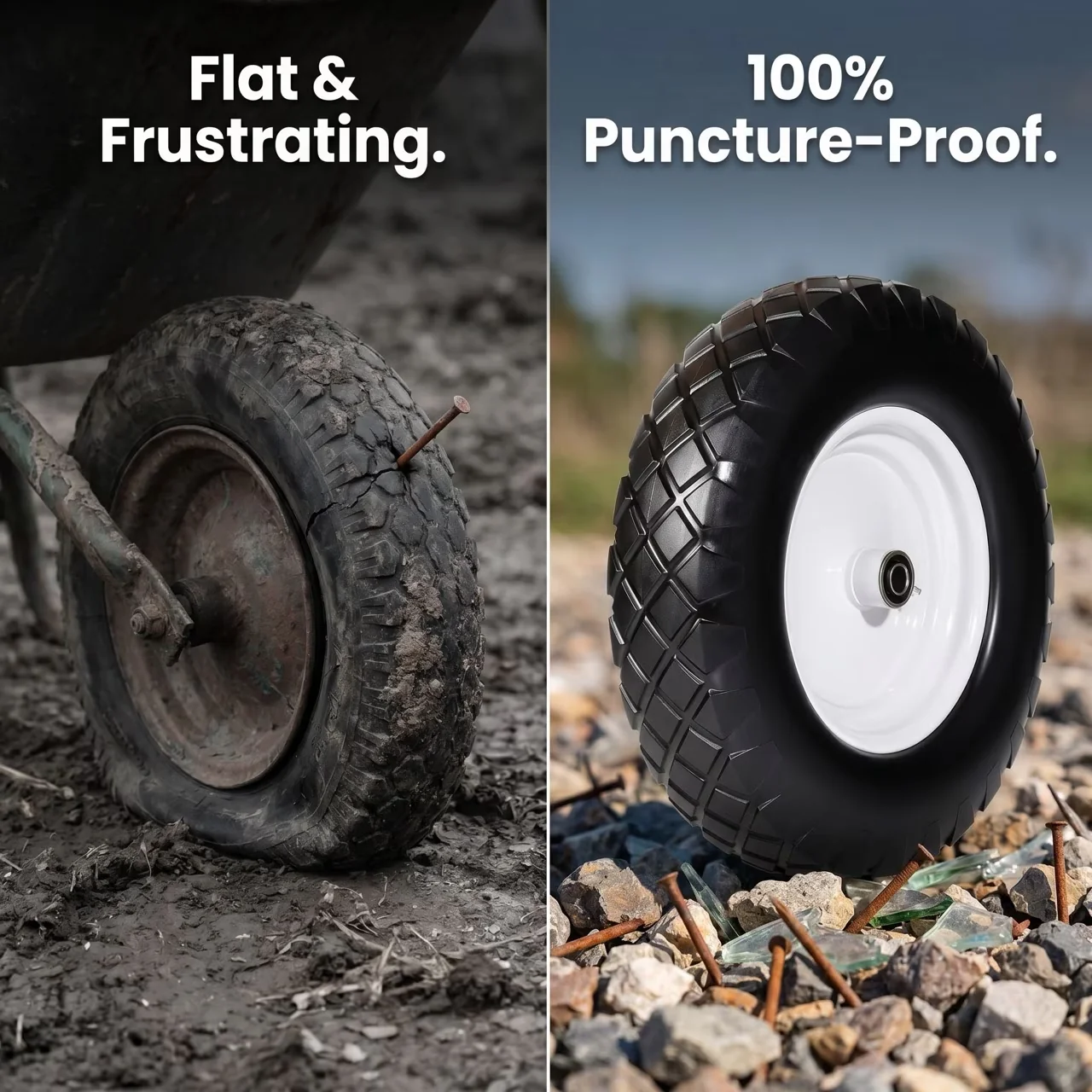 Atv Tire Sleek with Flat Free Wheelbarrow and Wheel Set of 2, Black/White, 5/8" & 3/4" Bearings - Model 5BBDC0
