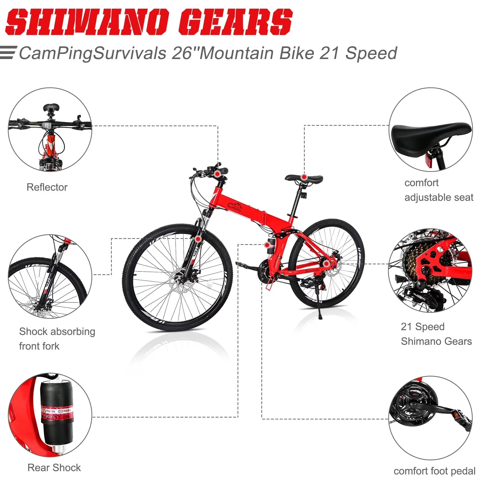 Compact Mountain Bike with Weatherproof - Red 21 for Home and Office Model FFA38E