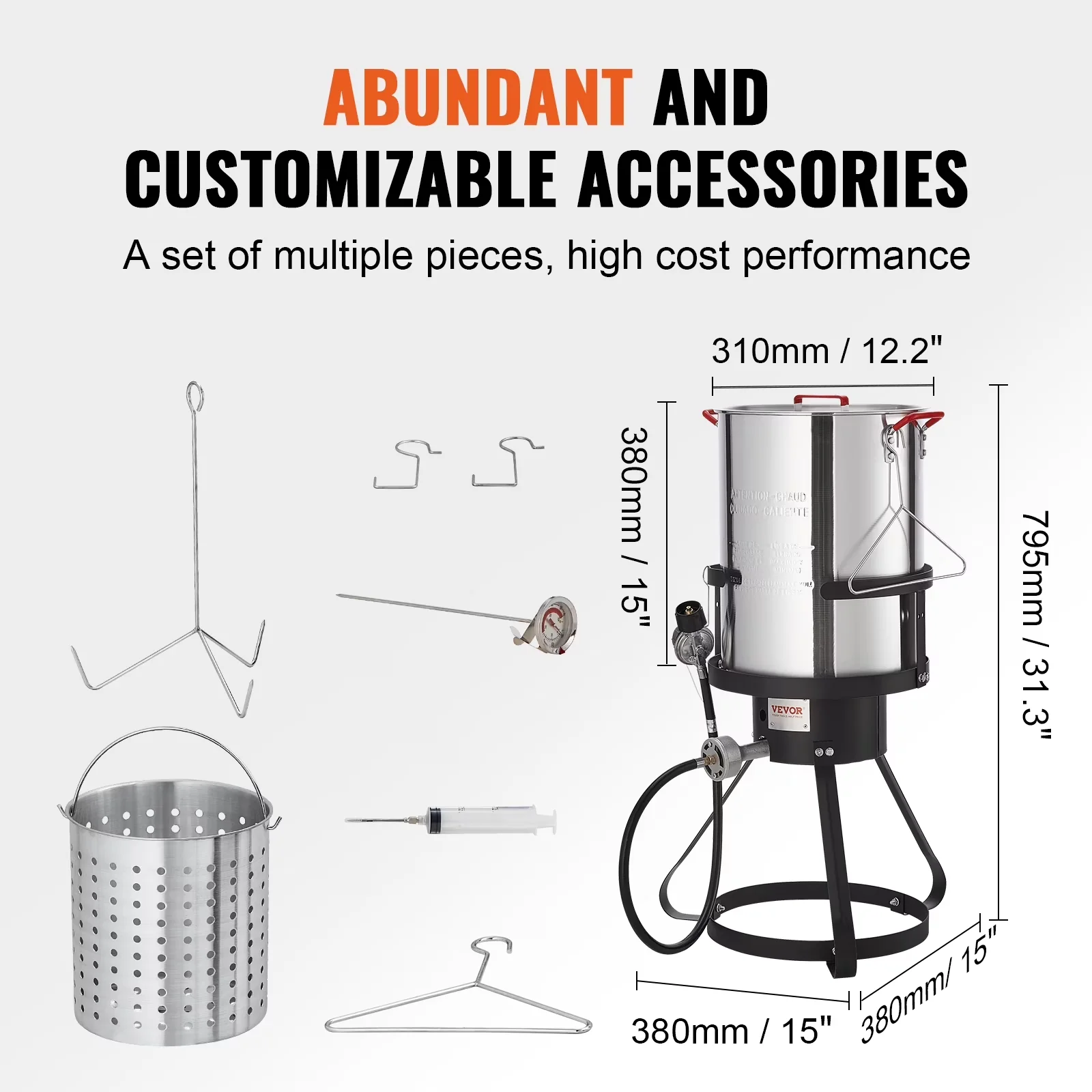 Outdoor Fryer Durable with Heat Resistant Handle - Silver Spcc + 1060 Aluminum Model B3E31B