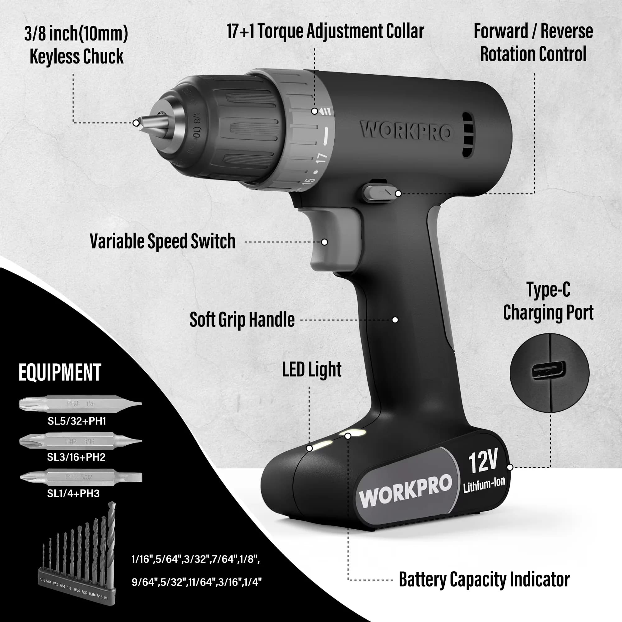 Durable Drills Driver with Battery, LED, 12V for Home - Rustic Charm Model 0ED06A