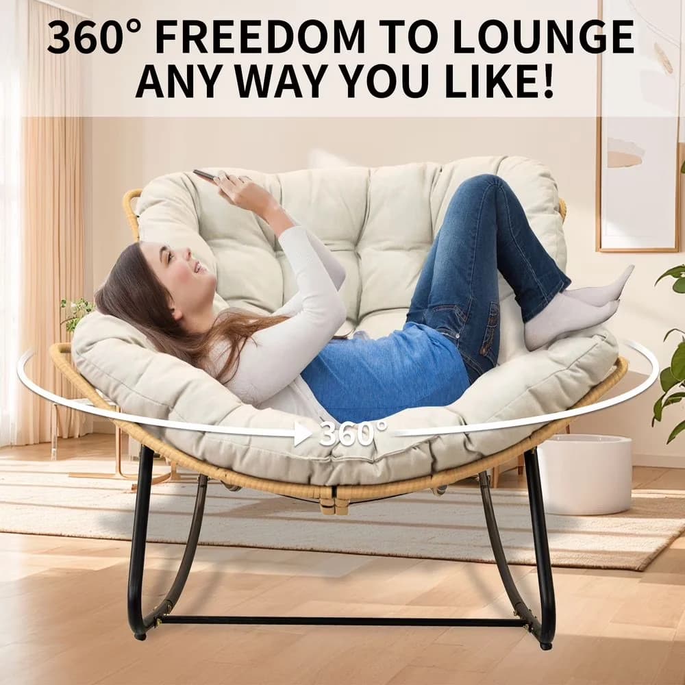 Professional Patio Chair with Rocking Nursery, Rattan Wicker Armchair - Cotton, Metal Black for Living Room Model 0C5710