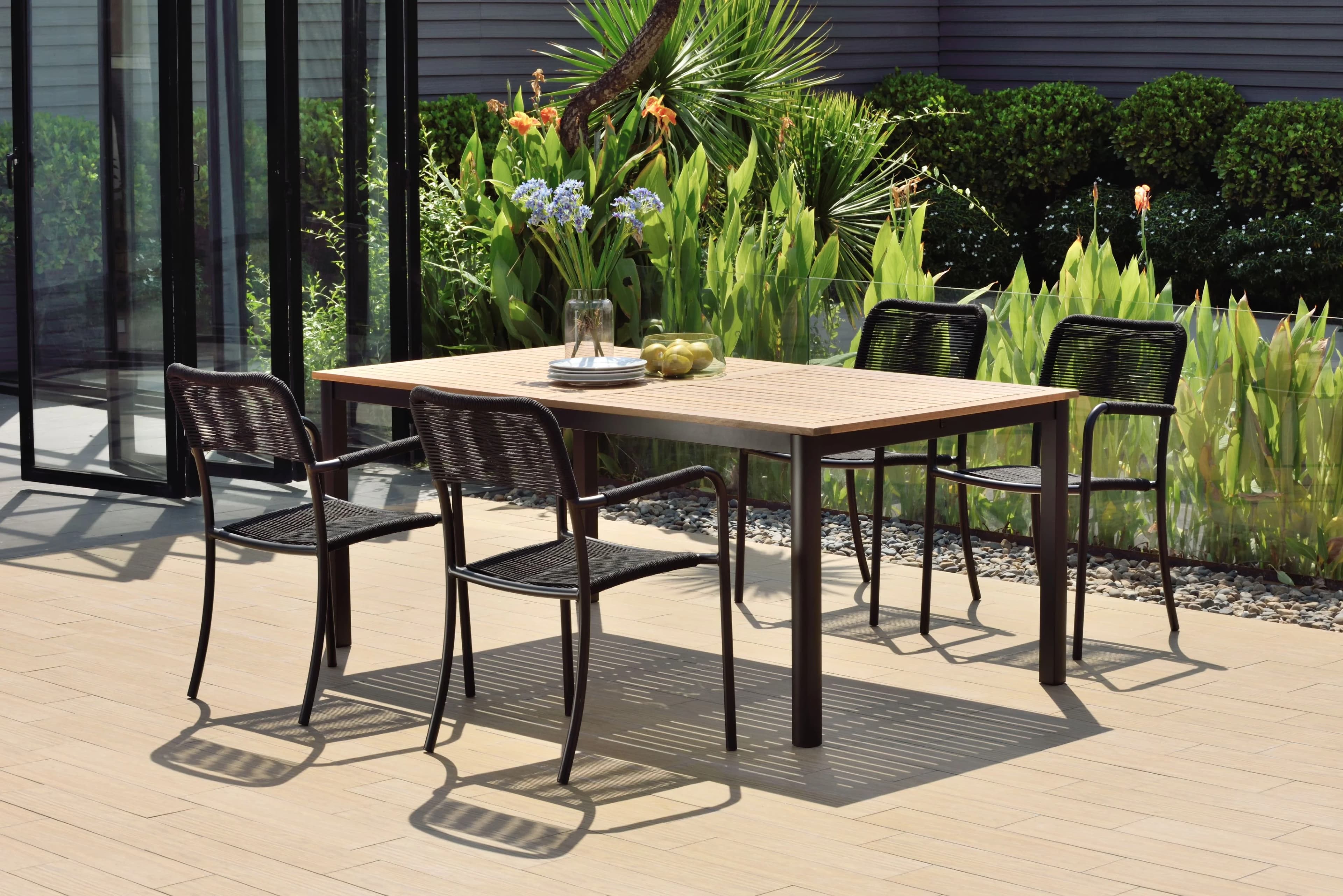 Quality Patio Dining Set with Contemporary, Easy to assemble, Chair dimensions: 21.5"L x 23.5"W x 33"H - Brown Eucalyptus Model ED9D60