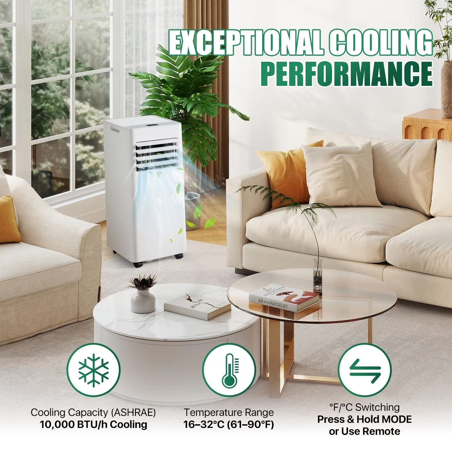 Stylish Air Conditioner with 10000 BTU, 10000 BTU Portable, Heat Function - Model CD7552
