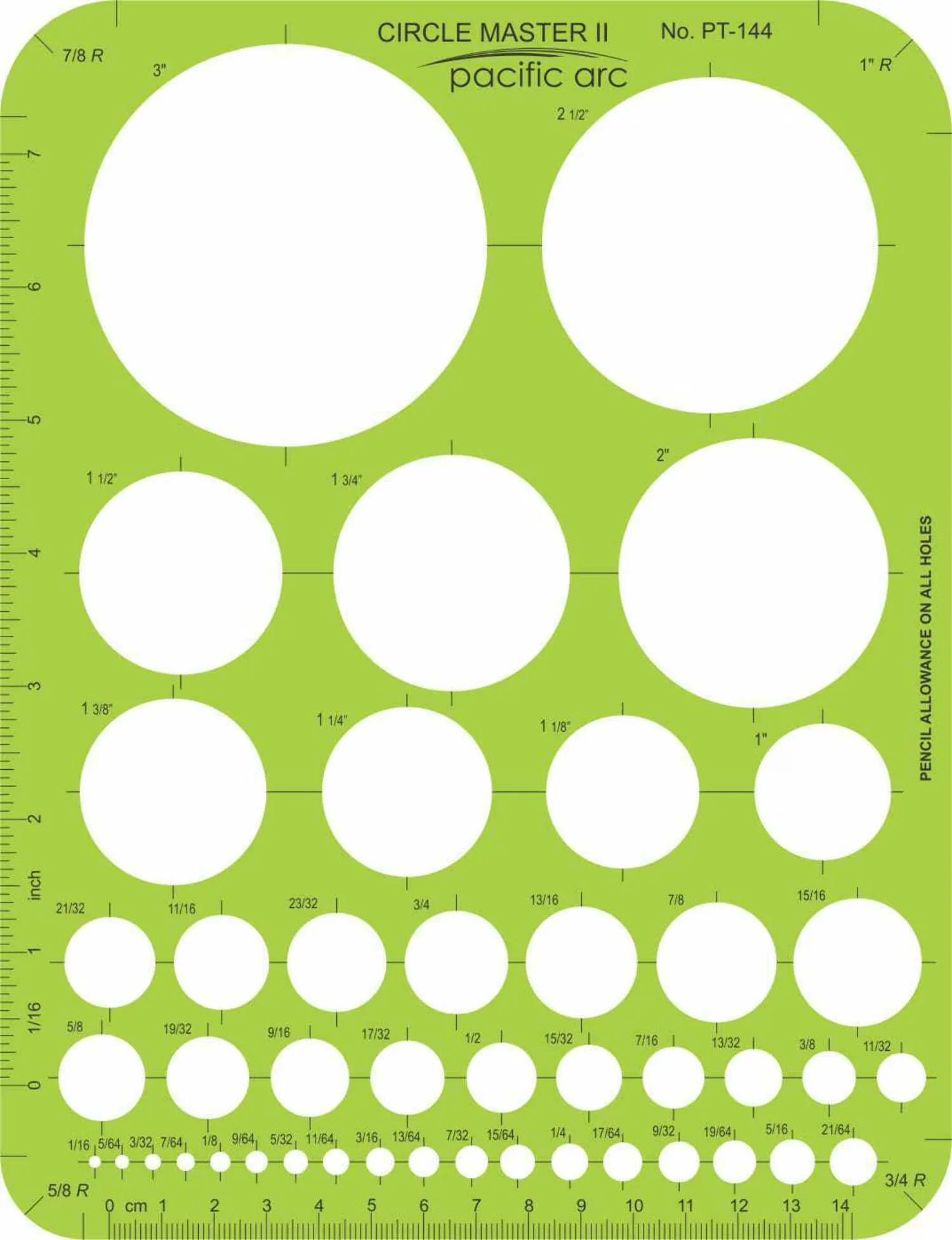 Measuring Layout Modern with Pacific Arc Circles Template Guide, Inch and Metric Graduations - Green Plastic Model 090857