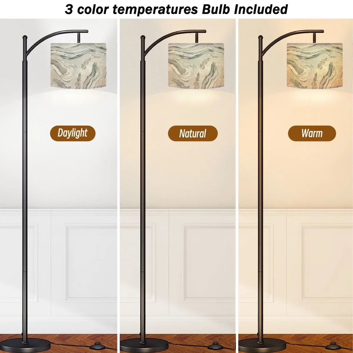 Floor Lamp Premium with LED, Arc, Modern - Metal Silver Lamps - Low Maintenance Model DFC129