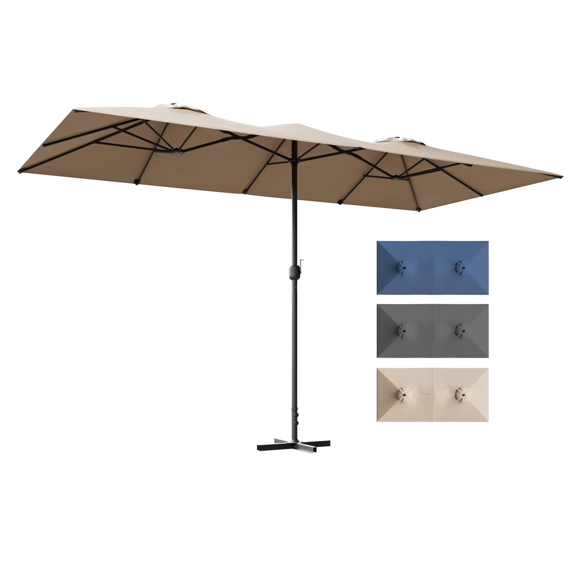 Patio Dining Set Quality with Crank Handle & Ribs, 14FT Umbrellas, Cross Base for Garden - Model 16E3EE