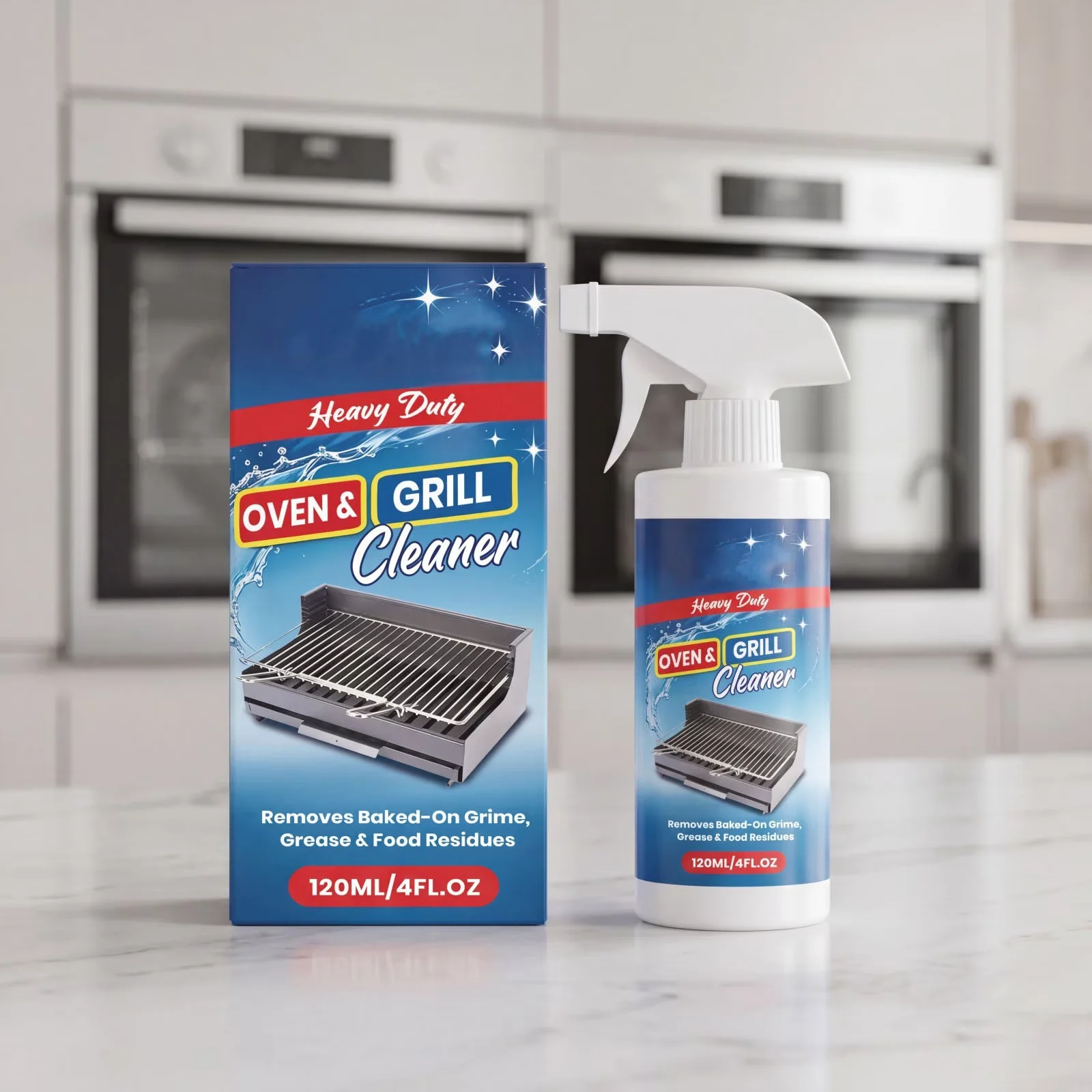 Modern Combo Grill with Grill Cleaner Spray Heavy Duty, Fume Free Fast Acting for Kitchen - Model E0239B