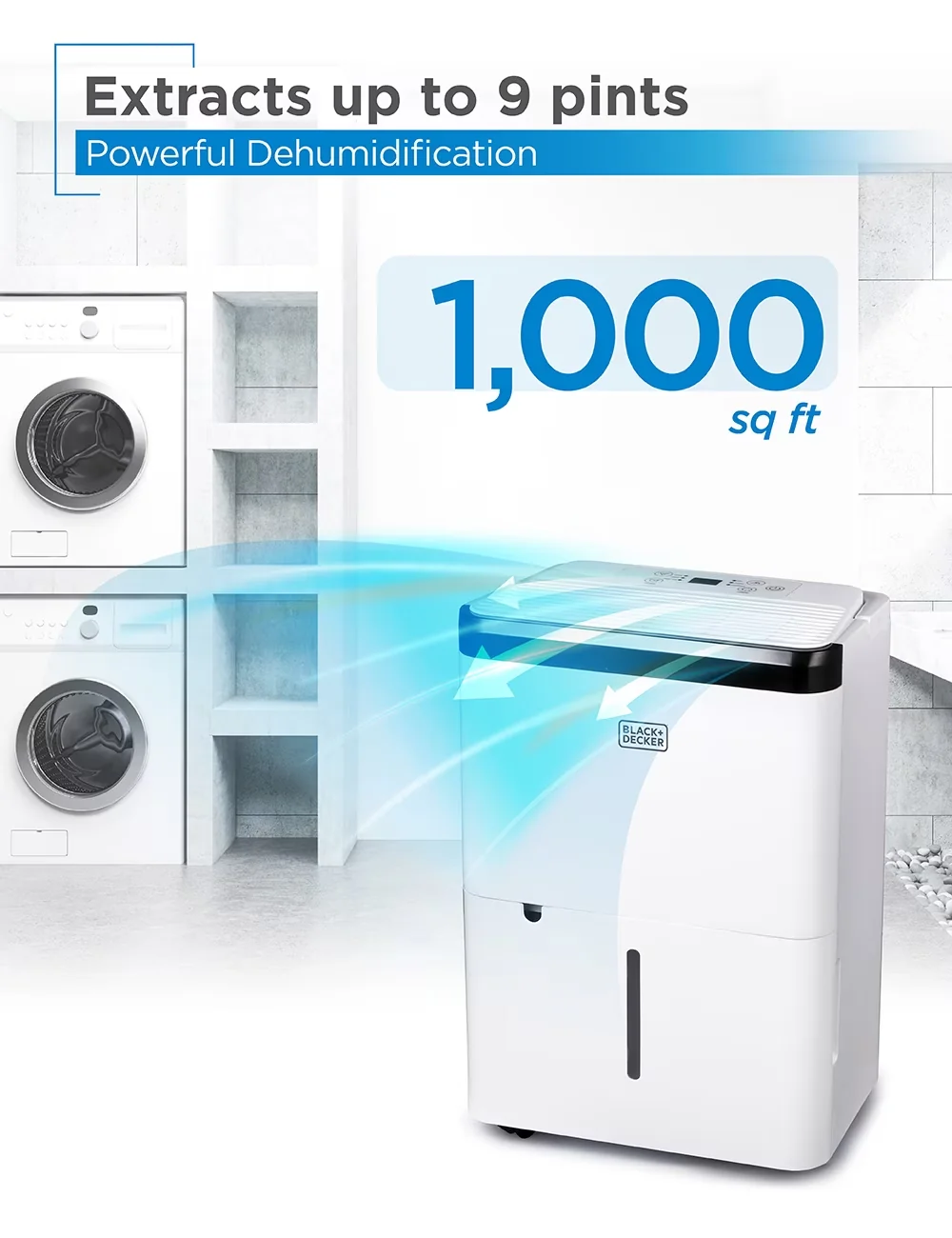 Premium Dehumidifier with Bucket Full Indicator, Black + Decker 9 Pint per Day - White Model 0172E1