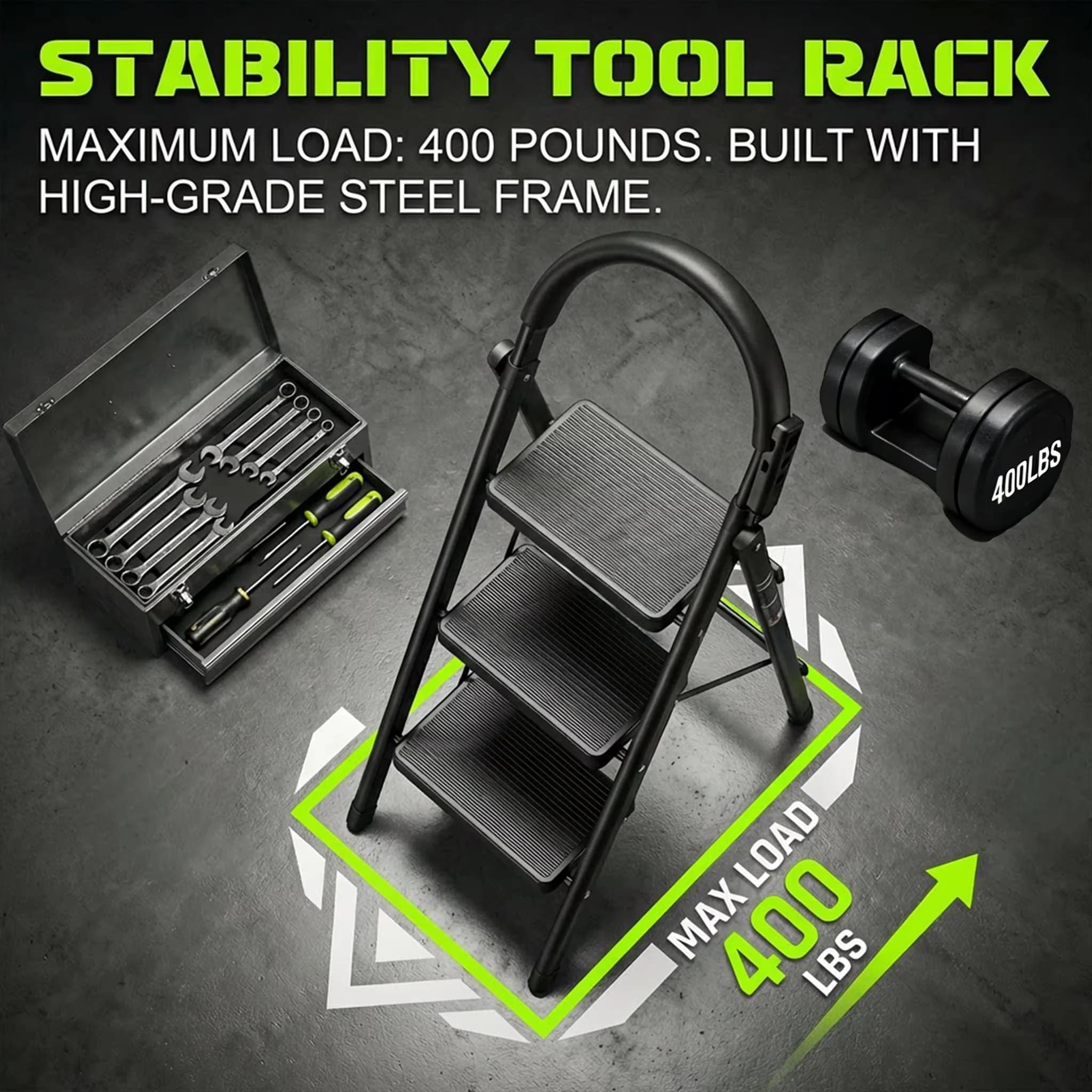 Building Material Essential with Easy To Clean, Collapsible, Padded Handrails - Metal Black Model 84C88A