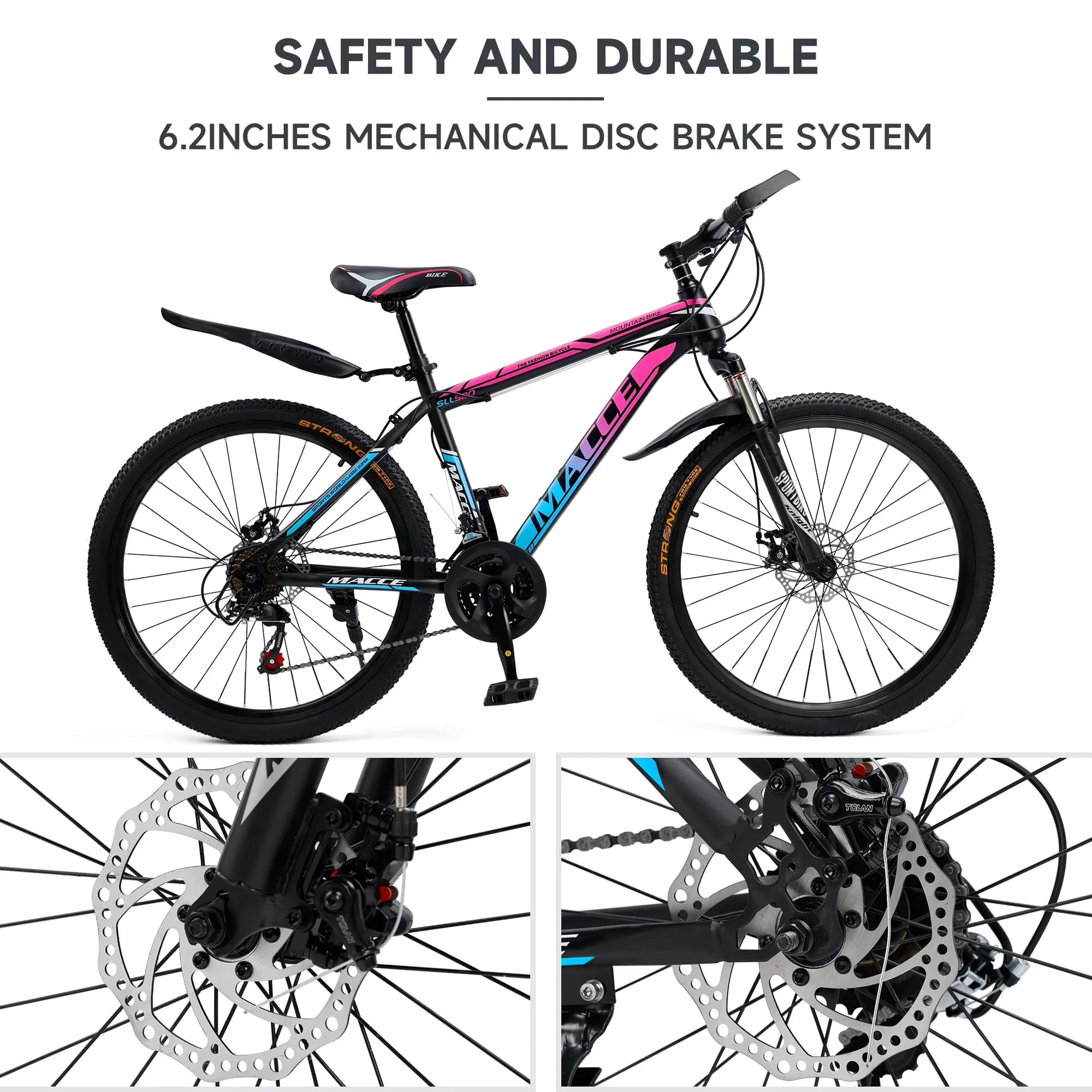 Innovative Mountain Bike with Adjustable Seat Height, Adjustable Speed, Fashion-forward spring suspension fork - Pink Model 2FBDF1