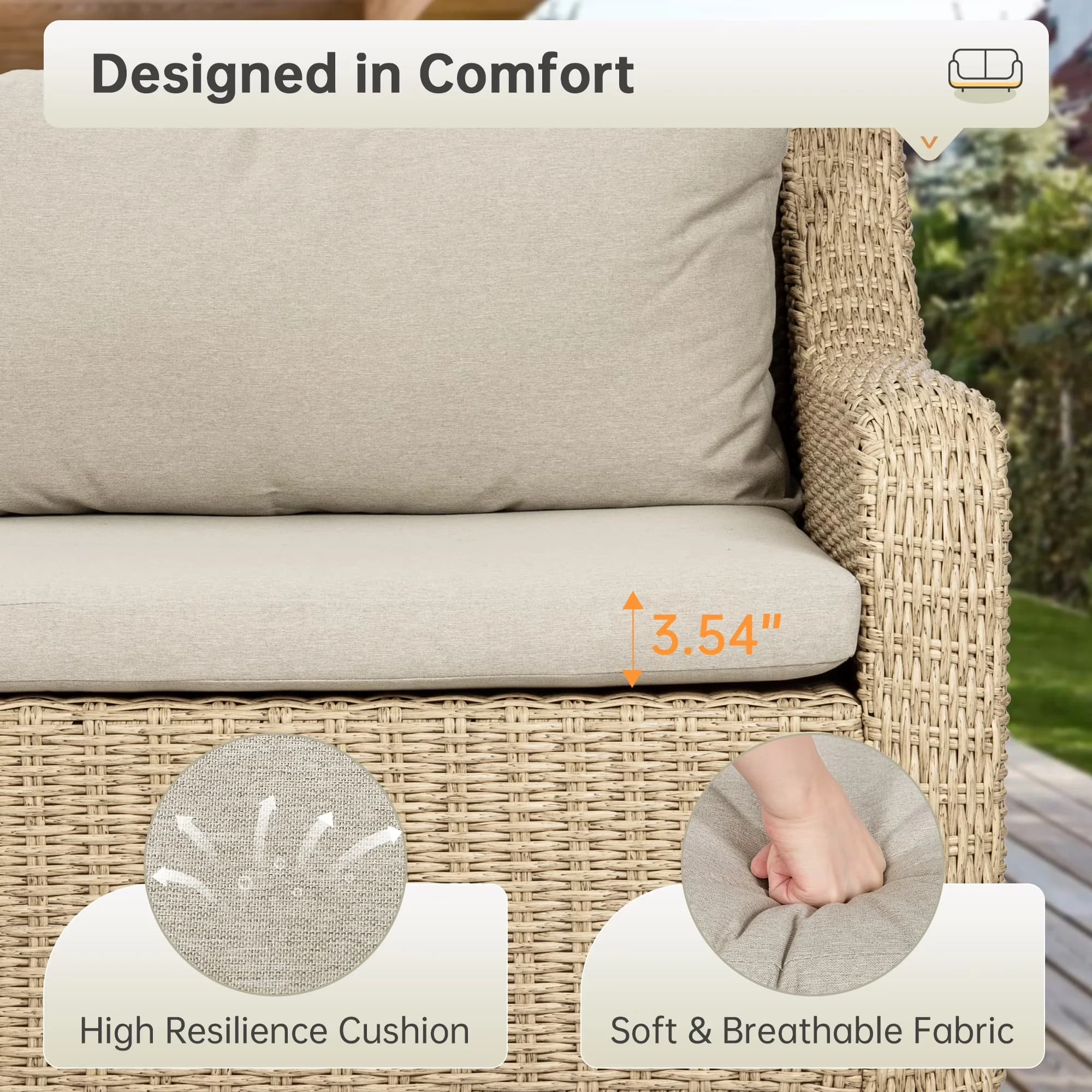 Essential Patio Conversation Set with Portable, Wicker Loveseat and Coffee Table - Gray Steel Model 255FFE