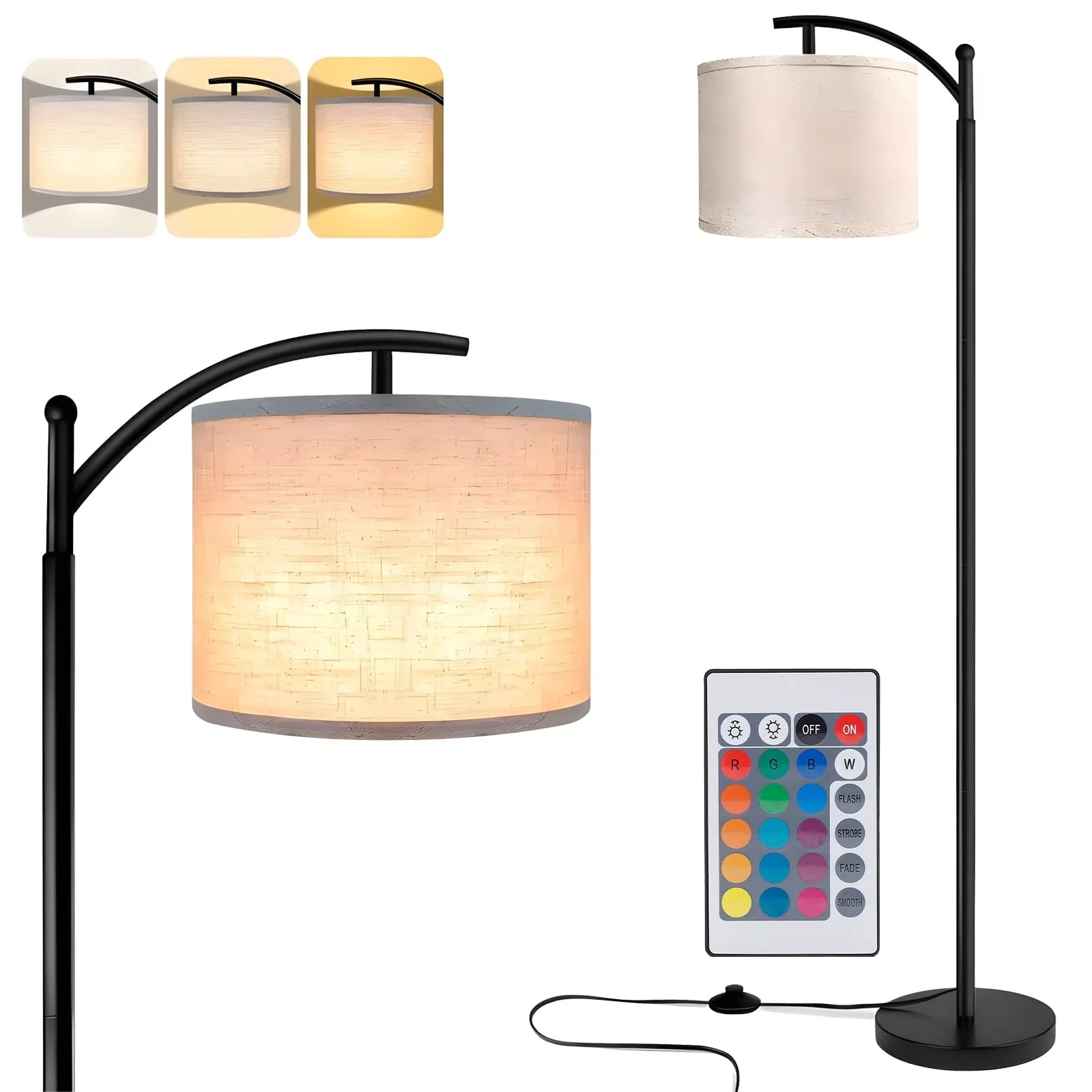 Classic Floor Lamp with LED, Adjustable Head, Modern - Fabric Beige for Living Room Model 695F57