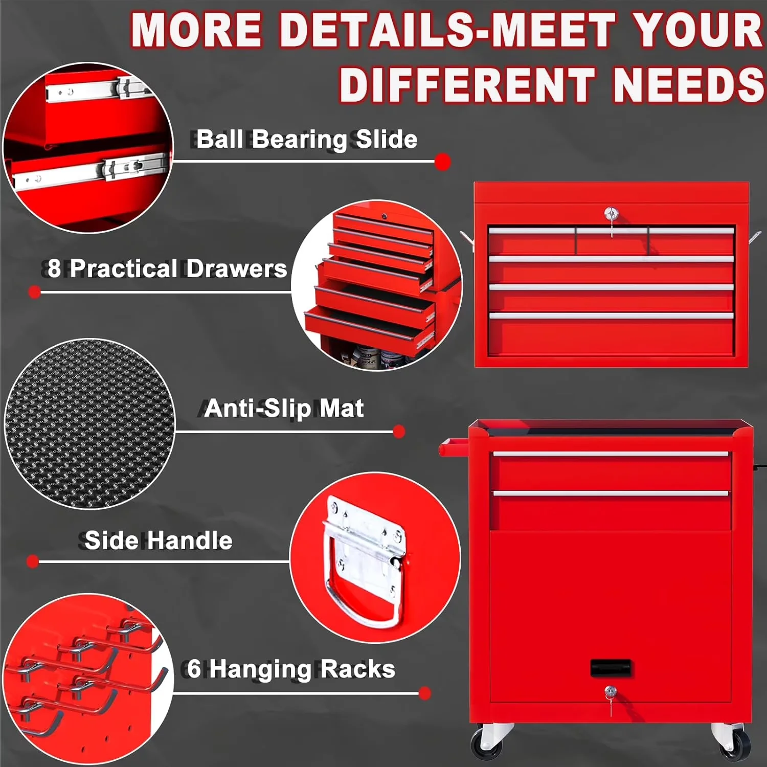 Toolstorage Sleek with Tool Organizer, Heavy-Duty, Lockable - Alloy Steel 8-Drawer Model F3D37A