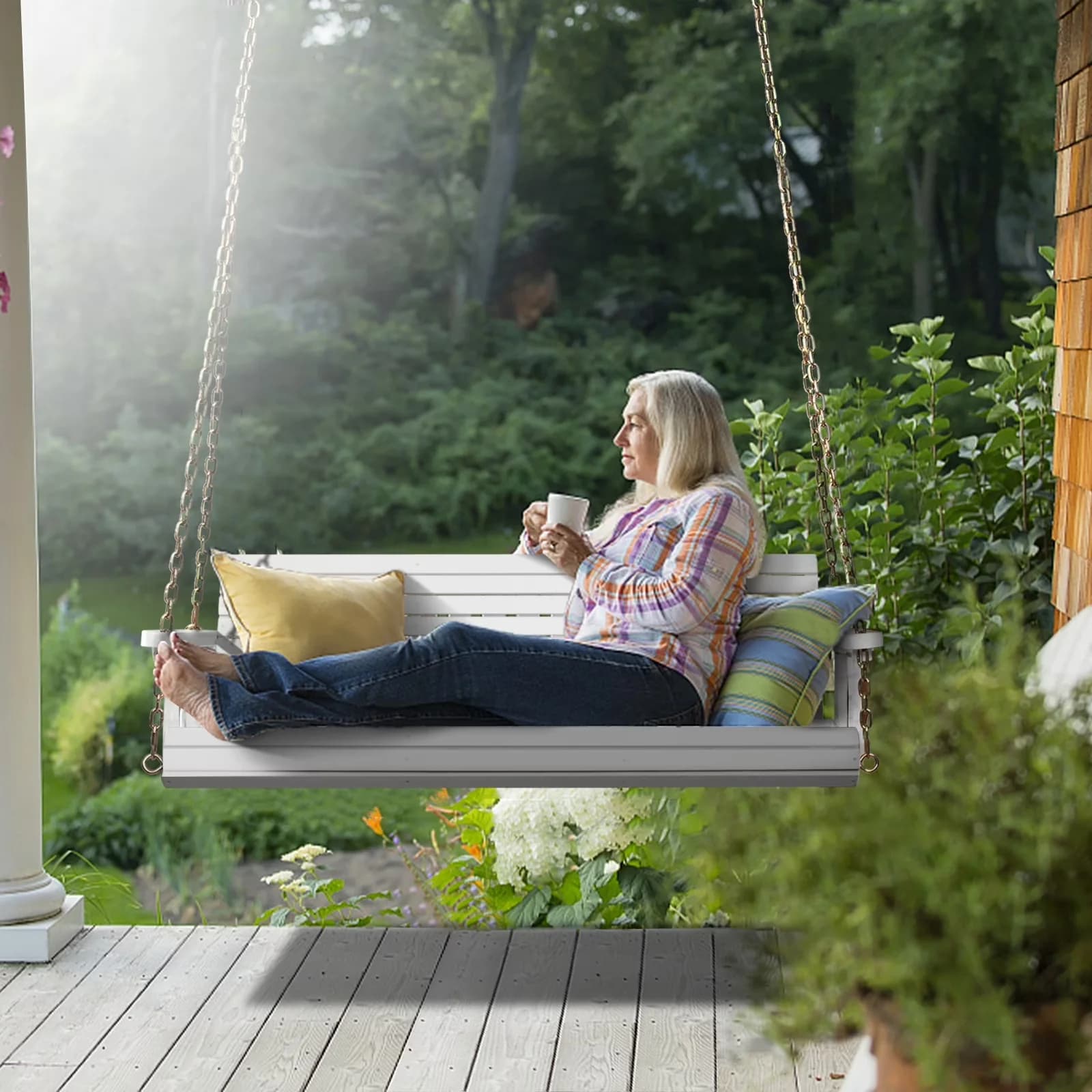 Patio Chair Professional with Weather-Resistant, Made of high Fir and Chain materials - White Wood Model B6A08F
