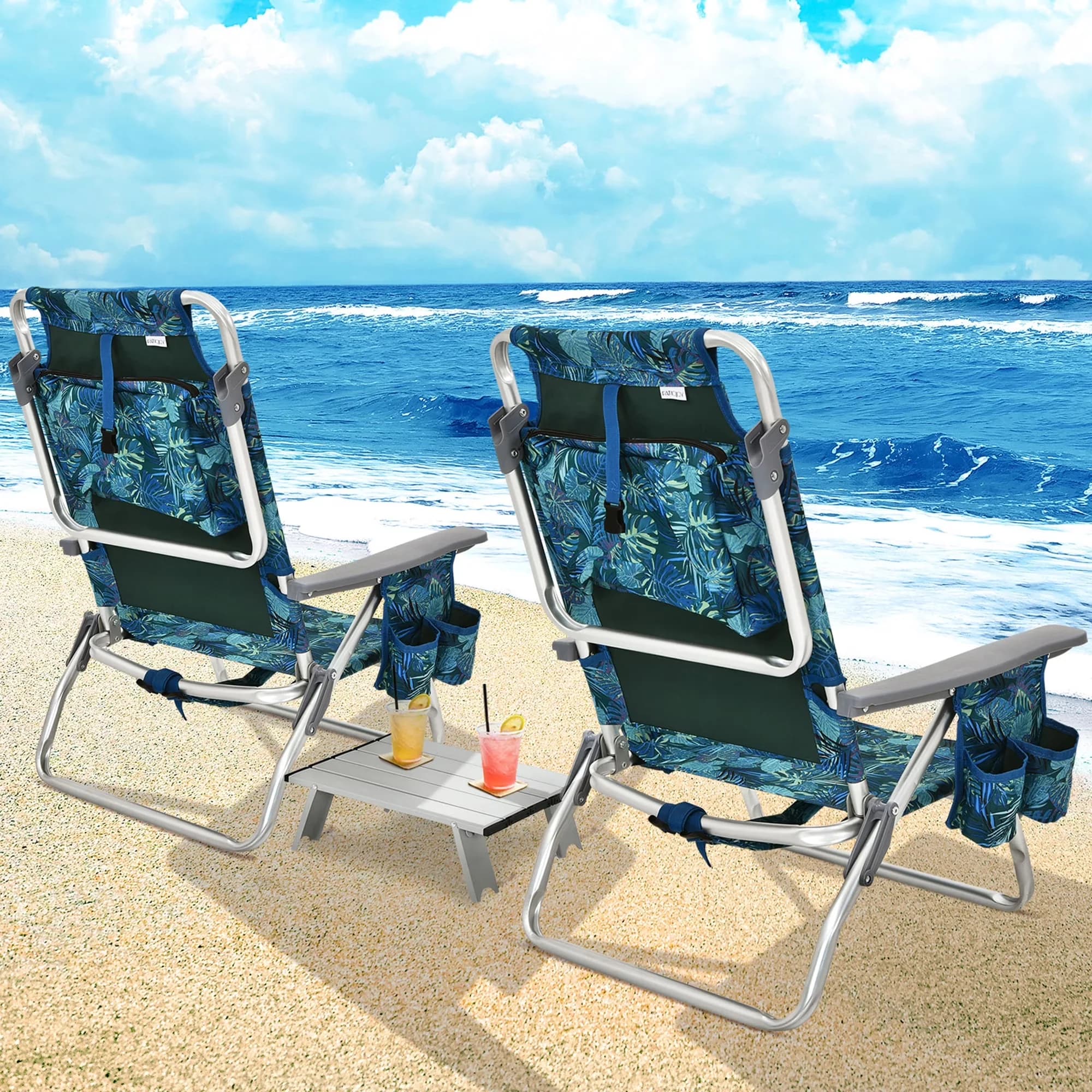 Modern Beach Chair with Folding, Adjustable - Pvc Blue 3PCS - Rustic Charm Model 3BA154