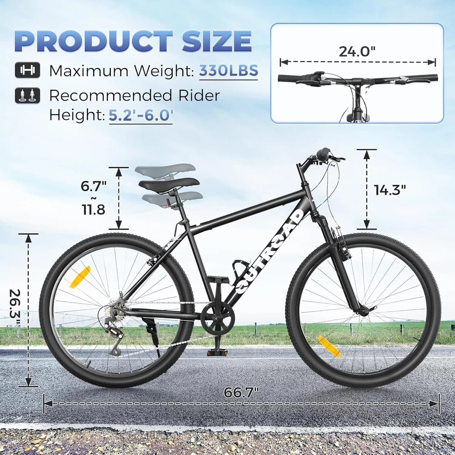 Versatile Mountain Bike with Adjustable Seat Height, Adjustable Speed - Black Model F00FAB