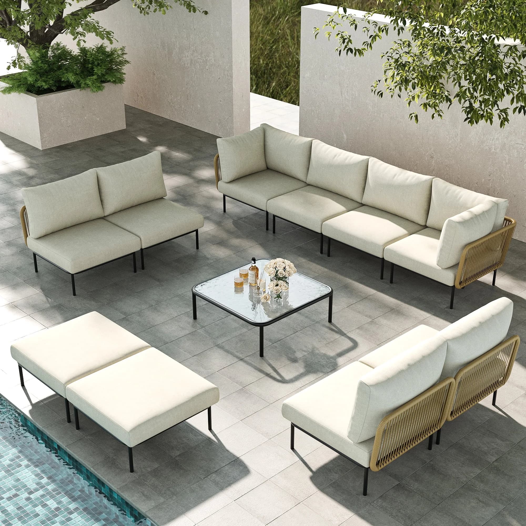 Reliable Outdoor Sofas Sectional with Modern, Rust Resistant - Beige Rattan Model A0742A
