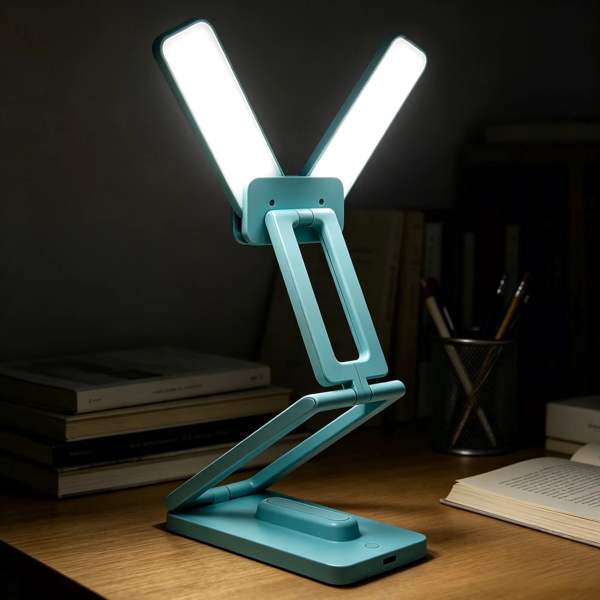 Lamp Set Efficient with LED, Adjustable Head, Foldable Dual-Head Desk - Plastic Blue Model 88D97B