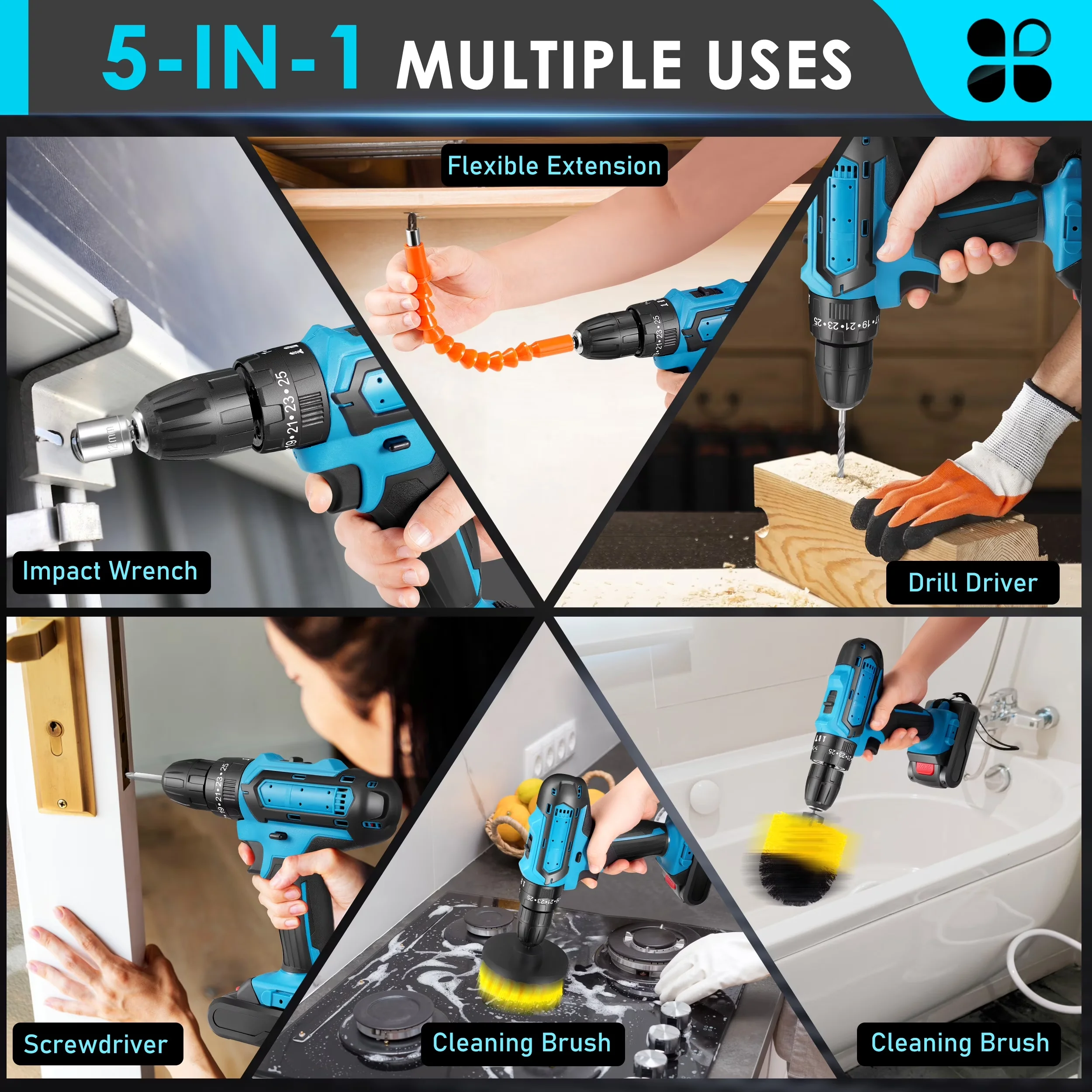 Drills Driver Premium with Battery, 21V, 21V Cordless Drill - Blue - Premium Collection Model 725B24