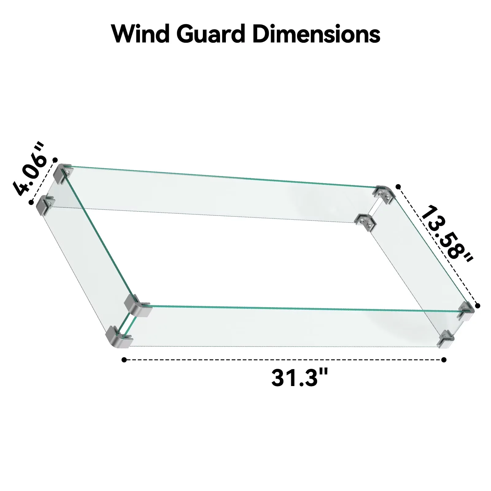 Reliable Outdoor Heating with Water-Resistant, Rectangle Fire Pit Wind Guard - Glass Model 672406
