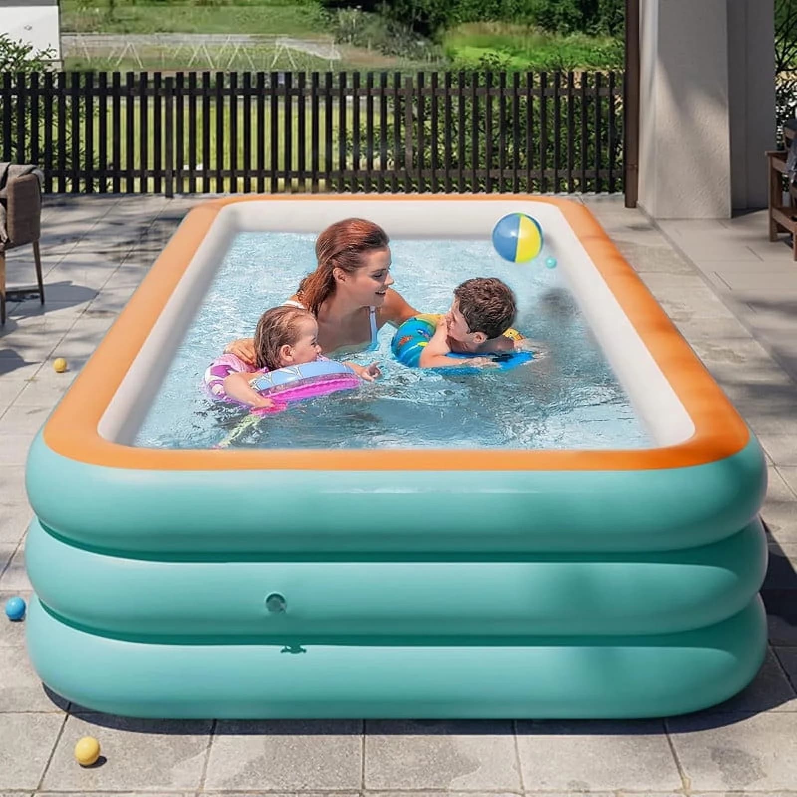 Quality Inflatable Pool with Puncture Resistant, Rectangular Swimming, Swimming Pools - Blue for Garden, Outdoor Model 7B340C