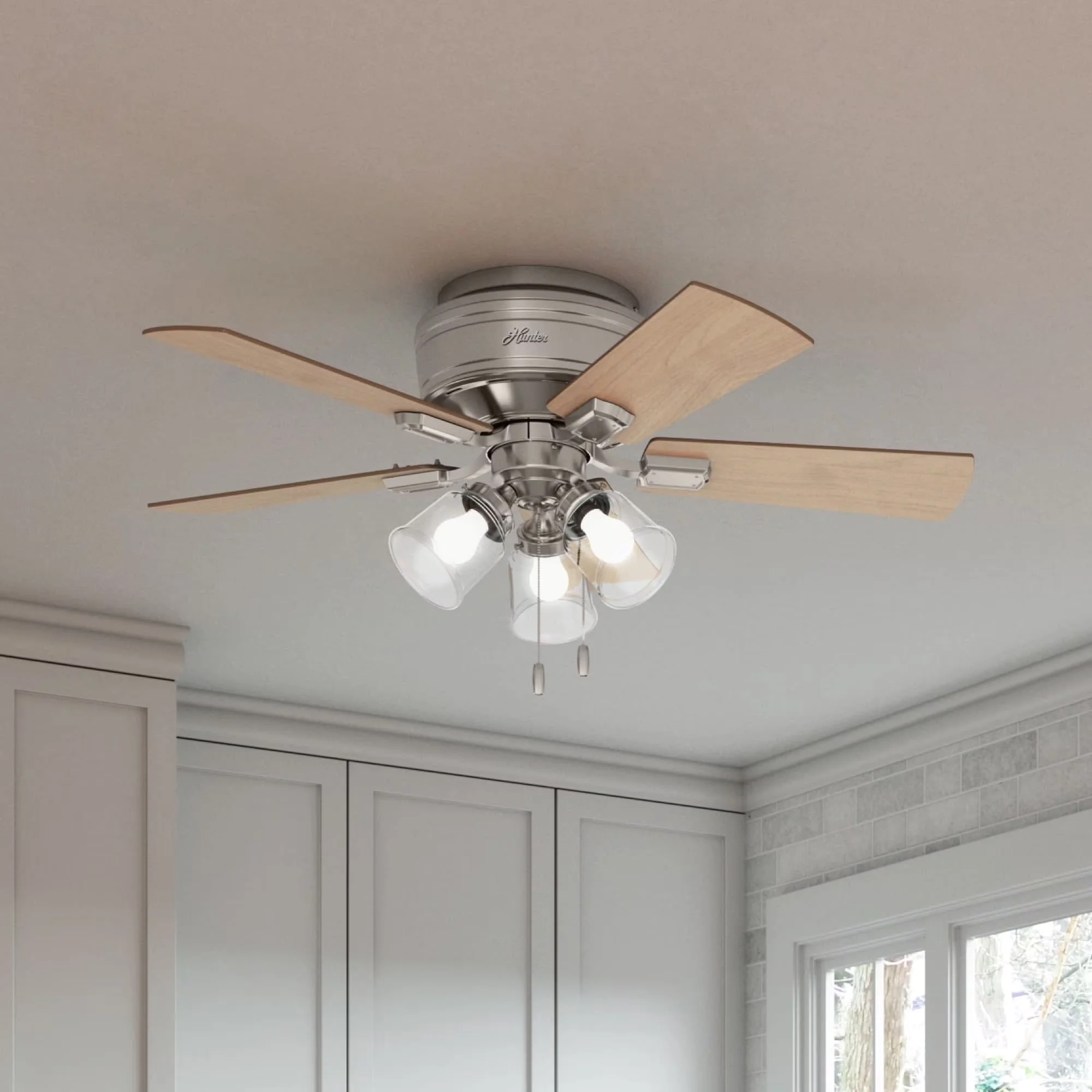 Ceiling Fan Versatile with LED, Reversible Blades - Glass Silver for Living Room, Bedroom Model 21CD92