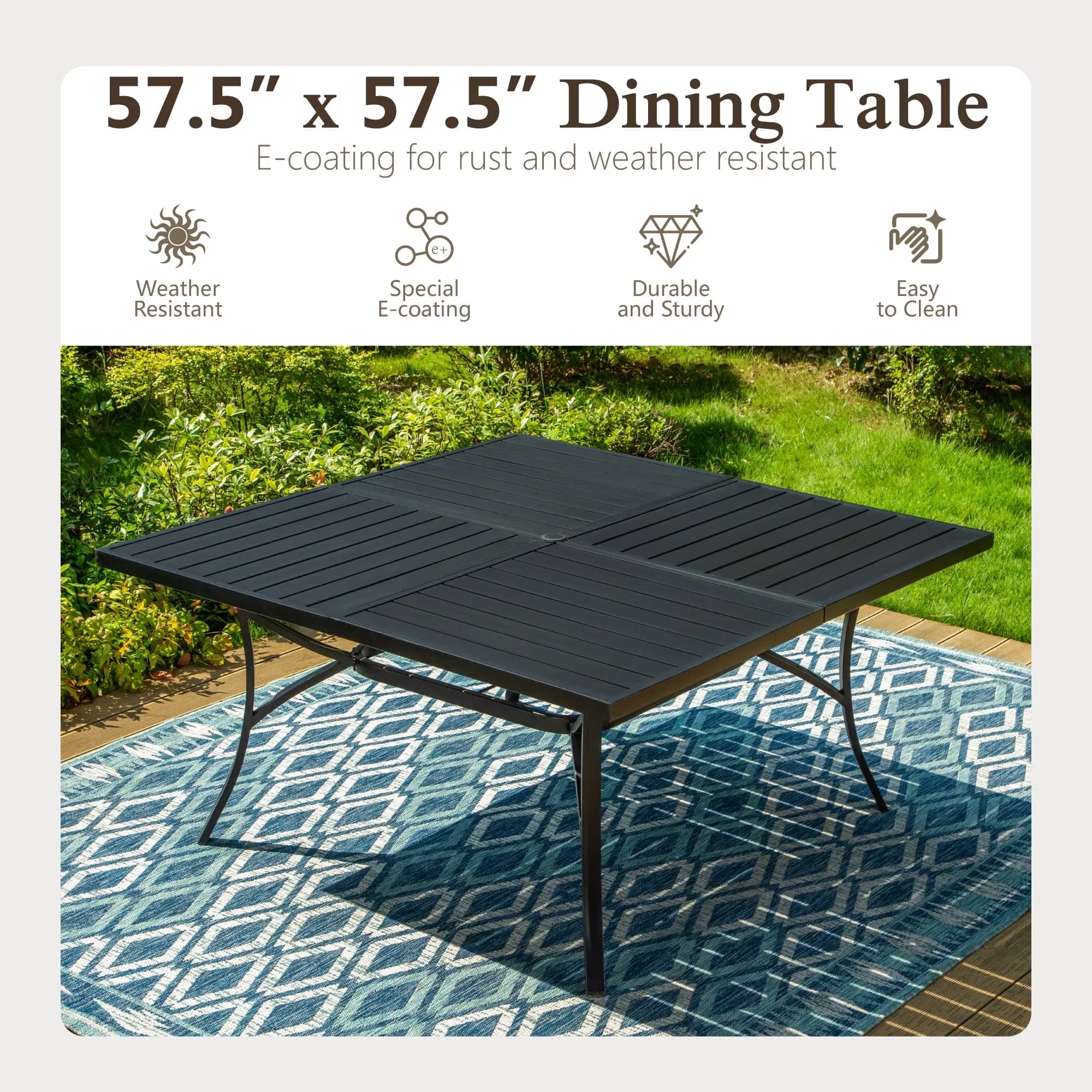 Classic Patio Dining Set with Modern, Spacious seating - Metal, Polyester, Rattan Black Model 93BDAE