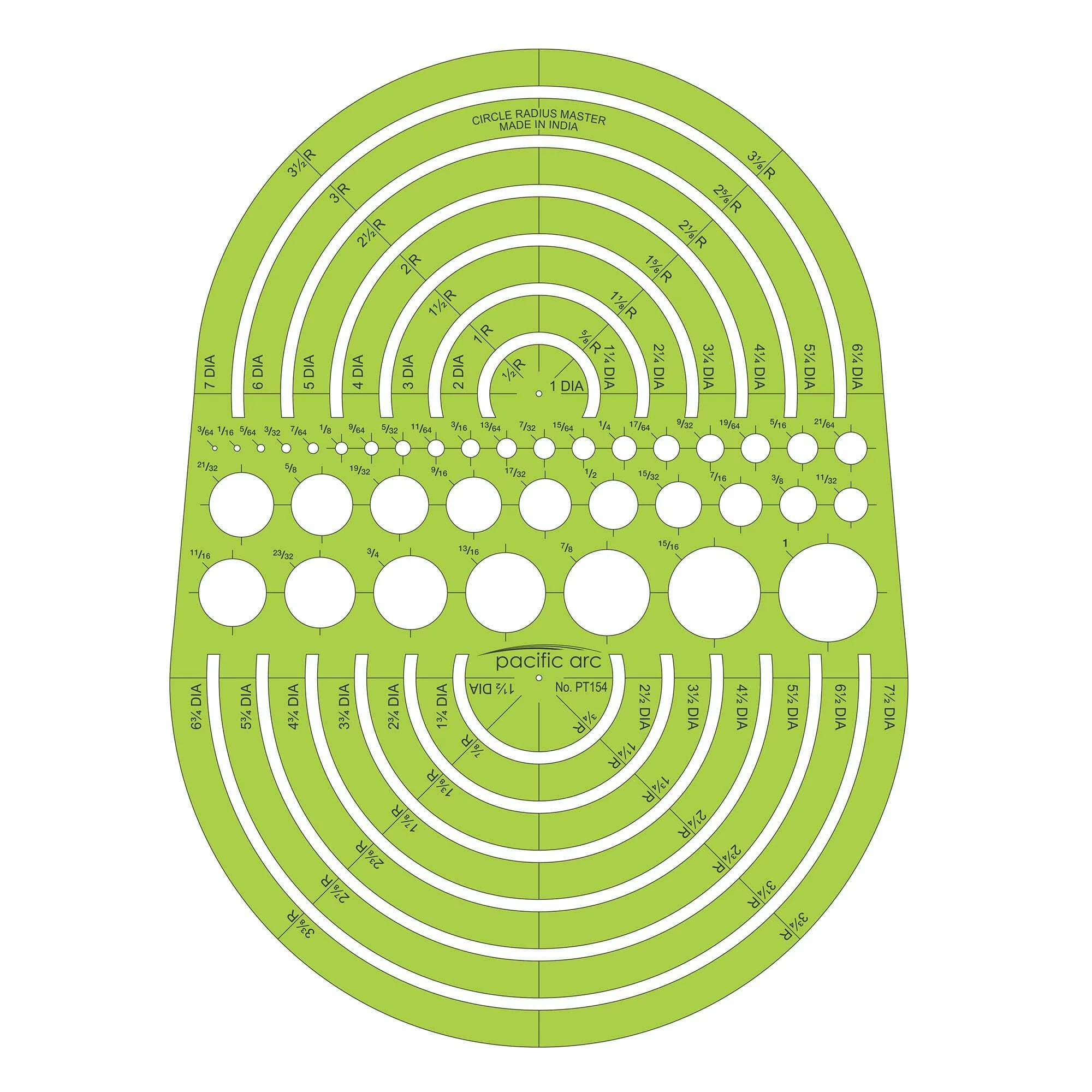 Measuring Layout Modern with Pacific Arc Circles Template Guide, Inch and Metric Graduations - Green Plastic Model 090857