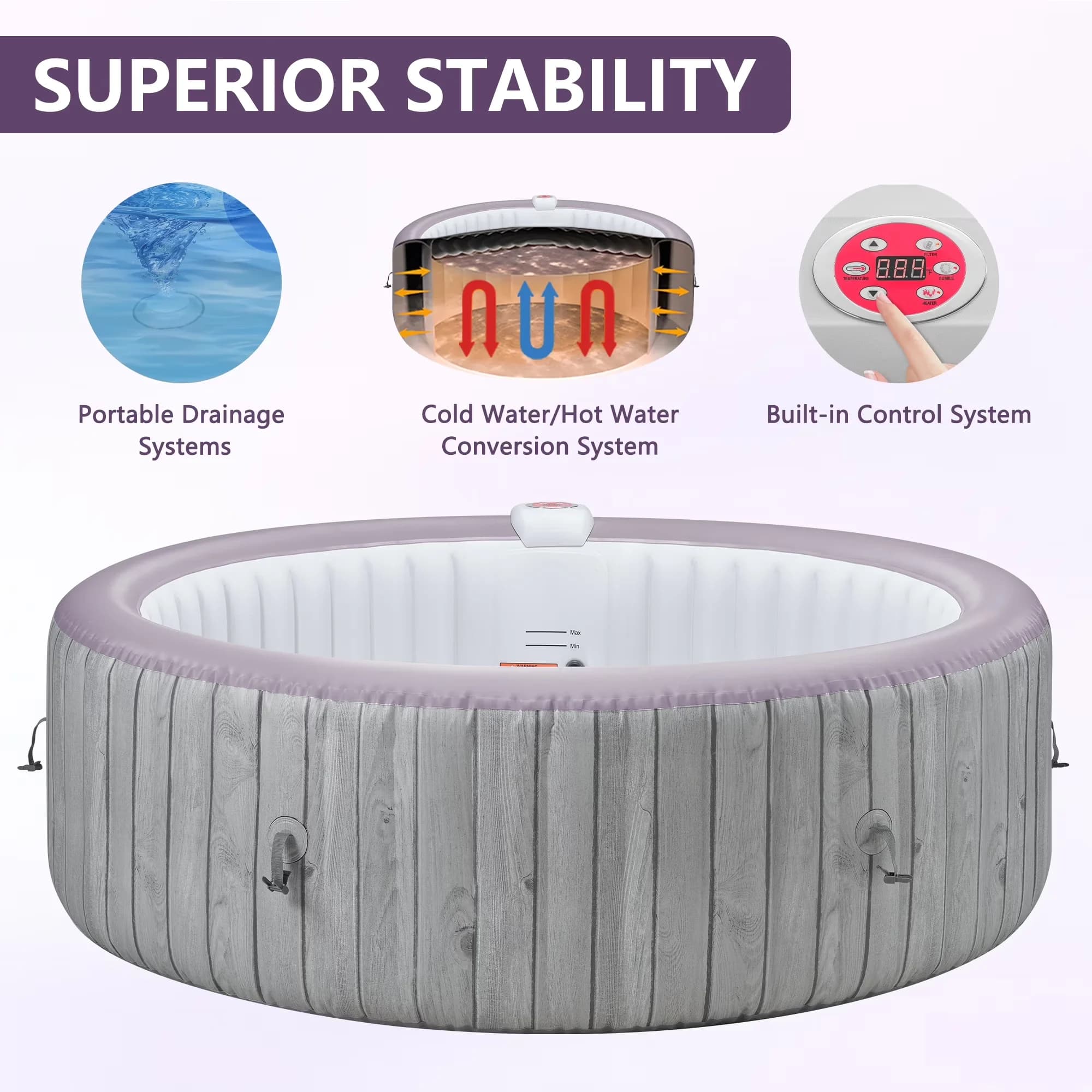 Modern Hot Tub with Inflatable, DURABLE CONSTRUCTION:, Massage Jet Home - Purple Model 90E0A4