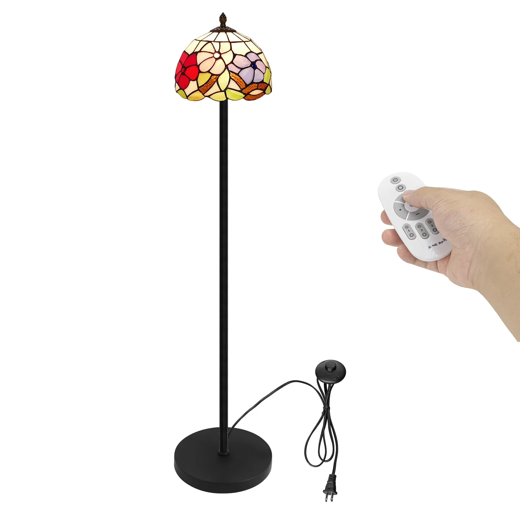 Compact Floor Lamp with LED, Tiffany Lamps, Transitional - Multicolor Glass, Aluminum Model 2C70F2