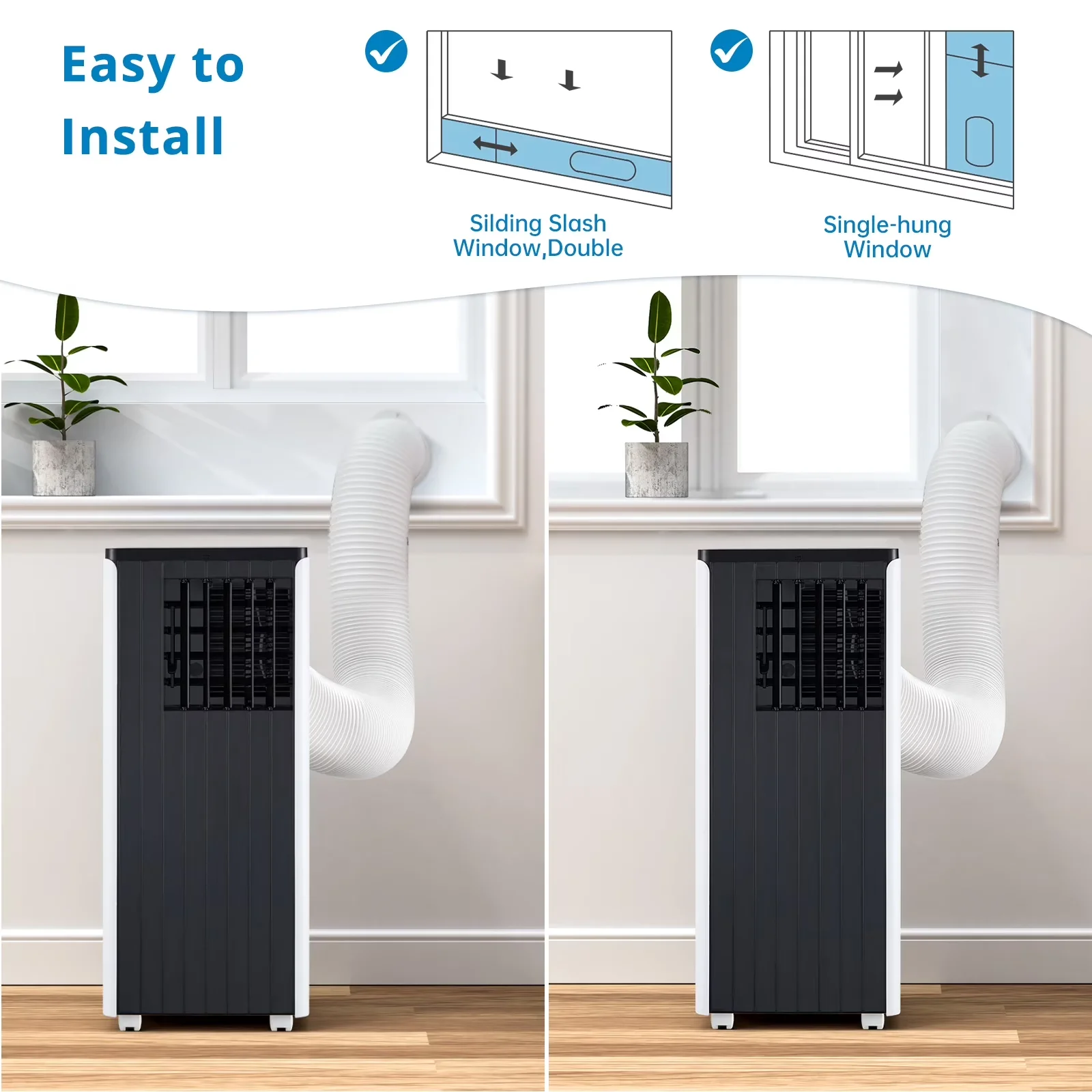 Innovative Air Conditioner with 8000 BTU, Remote Controlled, Cools up to 250-350 Sq.Ft - Black for Home, Office Model D0FC7F