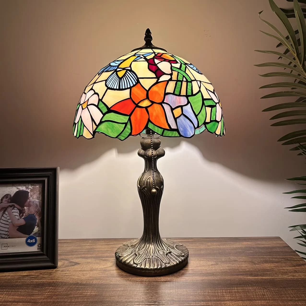 Table Lamp Sleek with LED, Traditional, Stained glass shade - Glass, Metal Multicolor Model 5EBF57