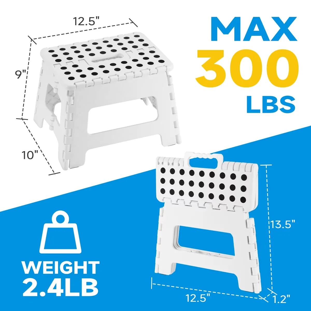 Durable Ladders And Step Stool with Foldable, Anti-Slip, Holds up to 300 lbs - Plastic White for Living Room, Kitchen Model 0AD35B