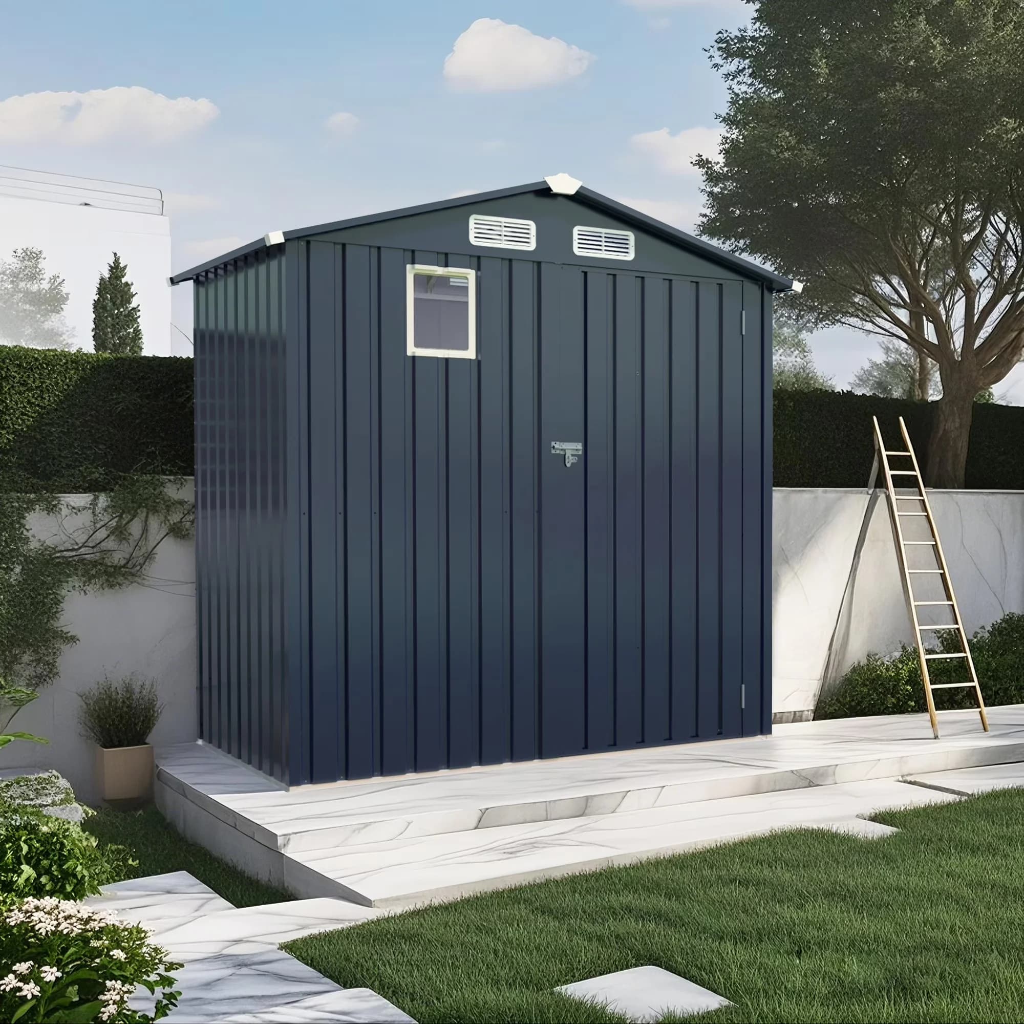 Innovative Shed with Waterproof, Rust Resistant, Lockable Door - Metal Gray Model F57B6F