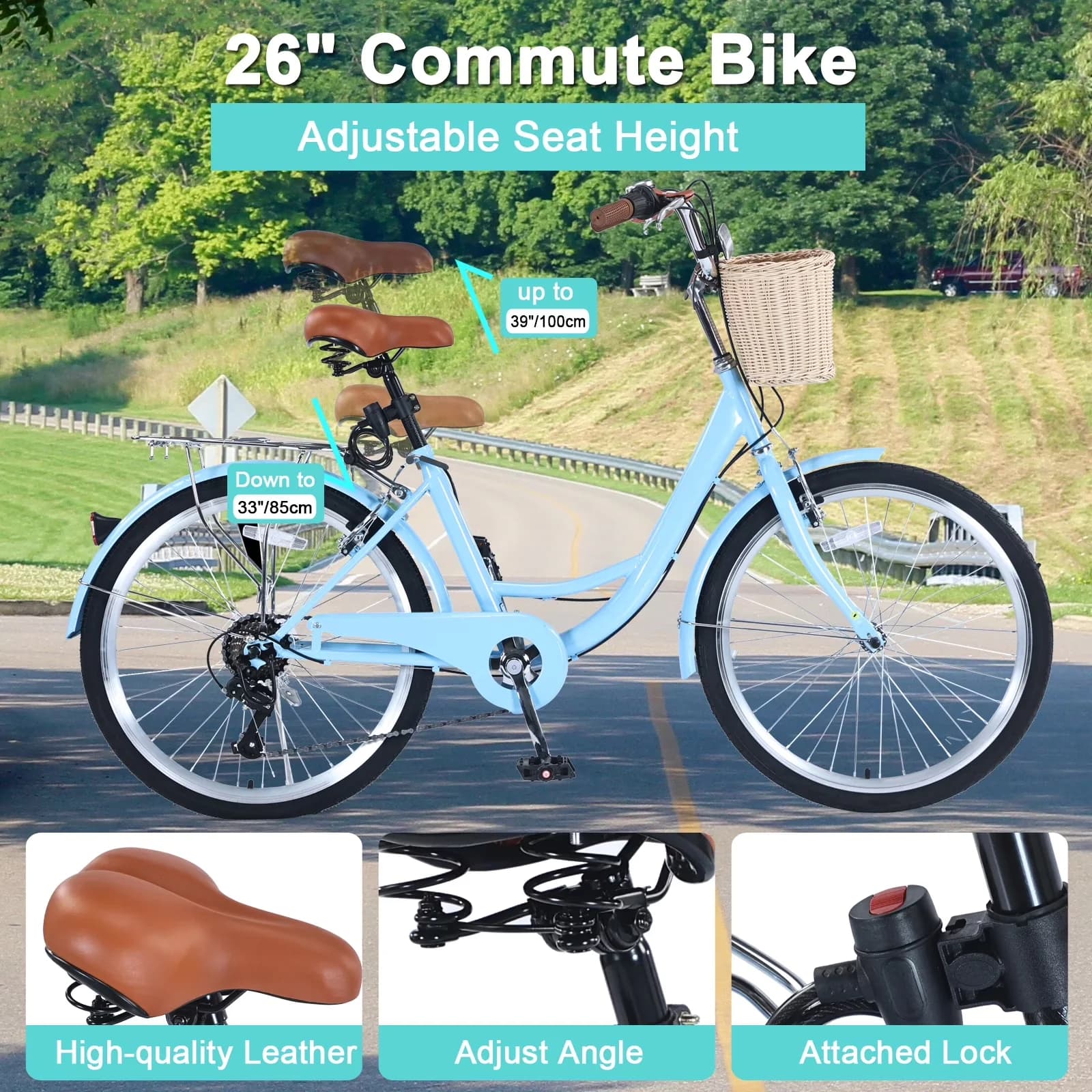 Versatile Cruiser Bike with Adjustable Seat Height, 7 Speed Commute, Step-Through Bicycle - Model 6BB8B2