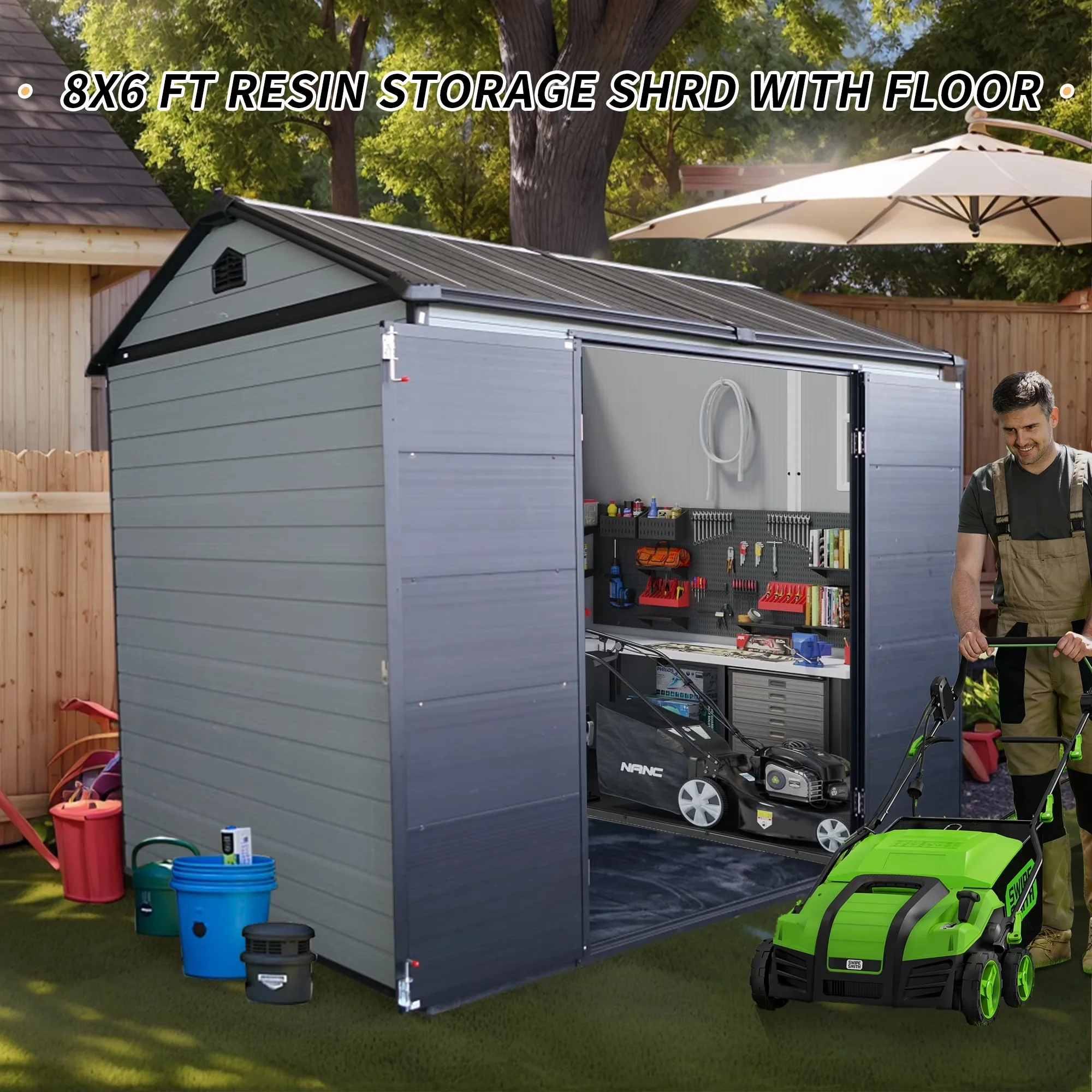 Efficient Shed with Floor&2 Windows, Lockable Door - Polypropylene, Resin, Plastic Model 481262
