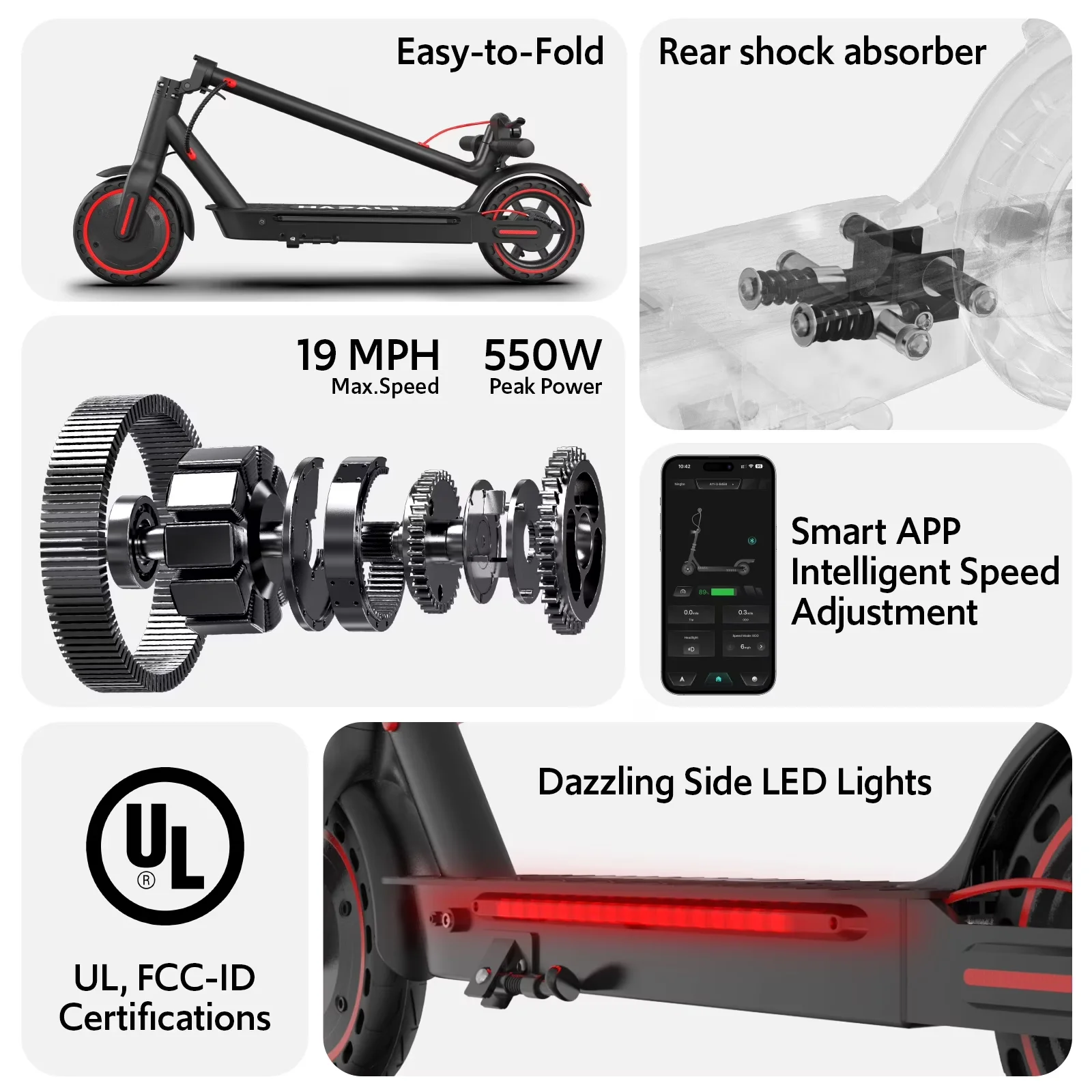Modern Scooter with 550W, Compact, Electric scooters - Black Aluminum - Durable Build Model 3090DC