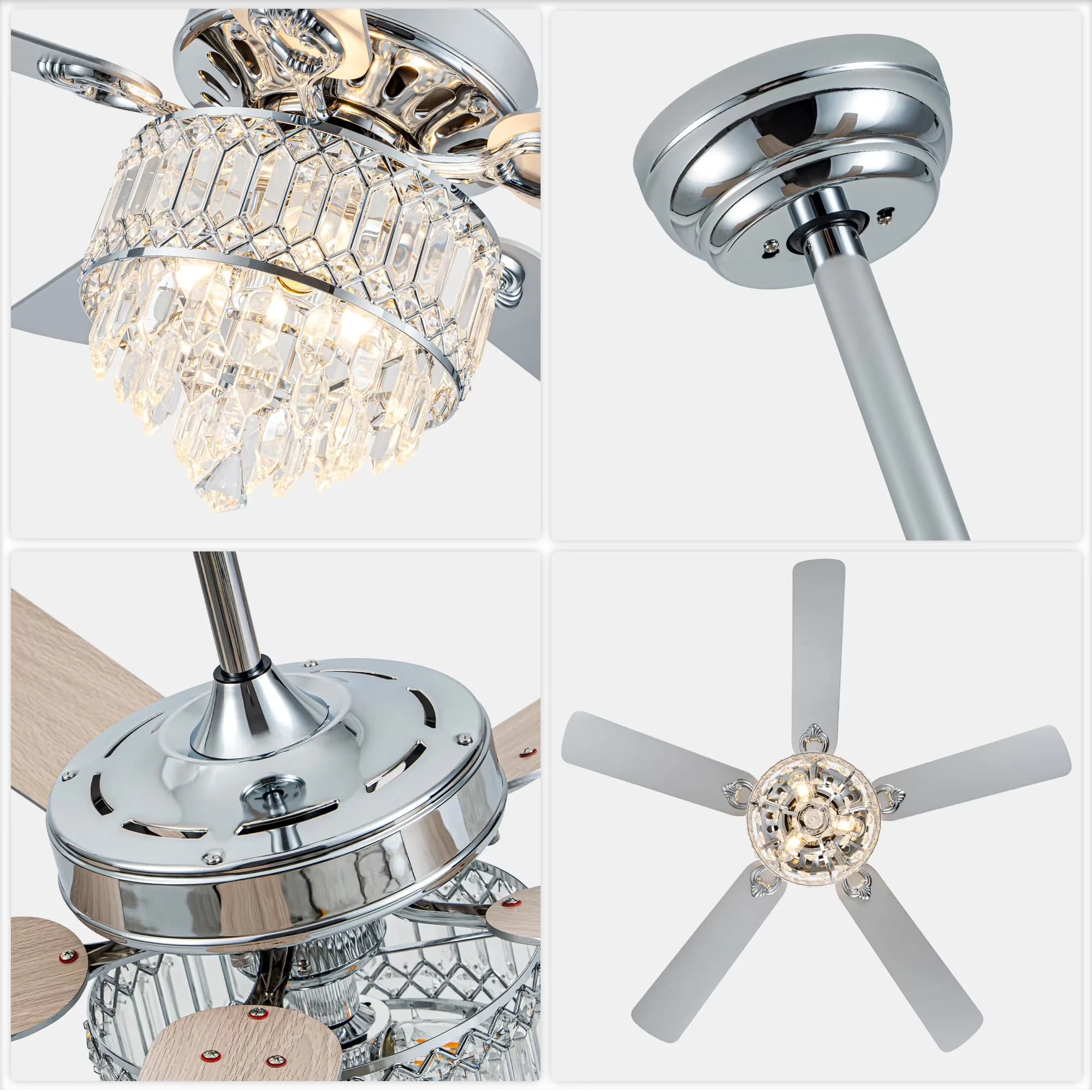 Quality Ceiling Fan with Contemporary, Glam - Crystal Silver for Living Room, Bedroom Model 02CF0C